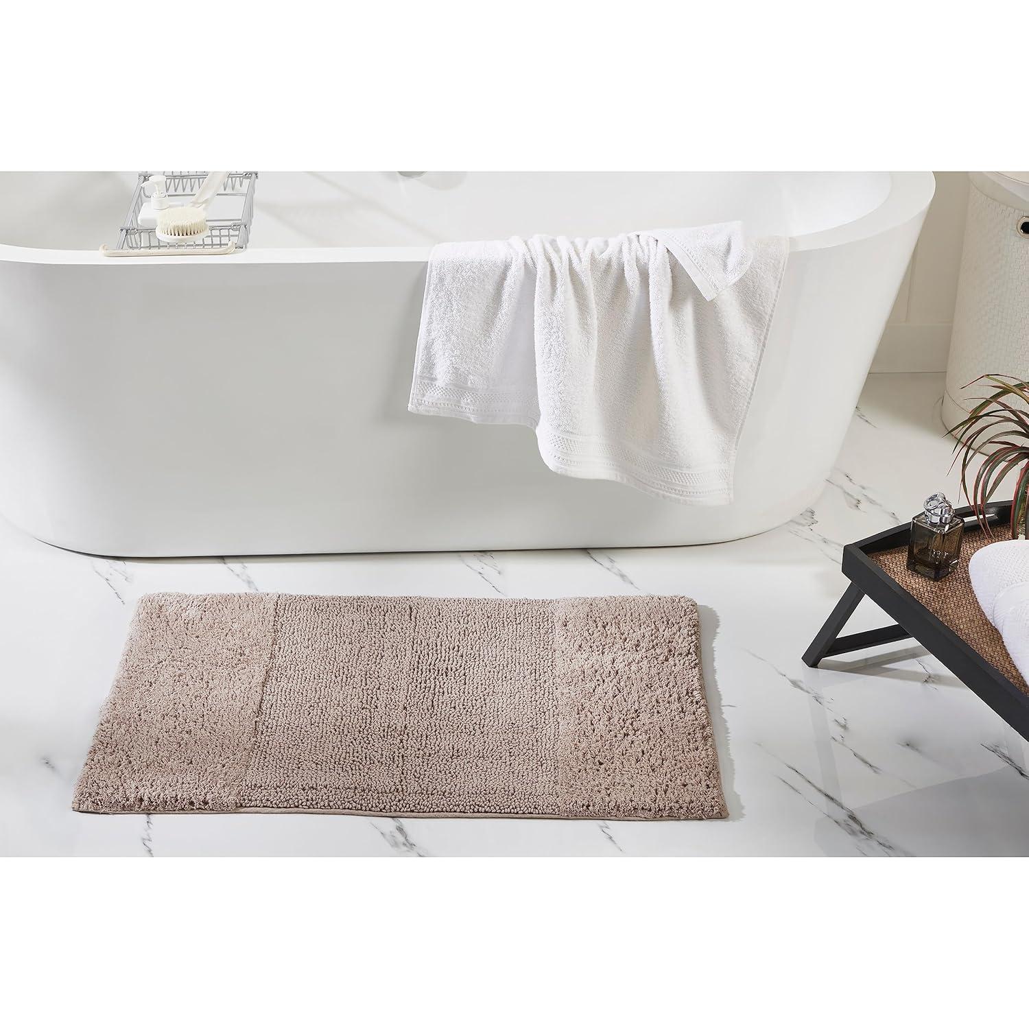 Better Trends 4 Piece Bathroom Rug Set 100% Cotton Non-Slip Washable Bath Mat, Soft & Absorbent Bath Rugs for Bath Room, Shower, Bathtub & Spa Floors Beige Granada Collection