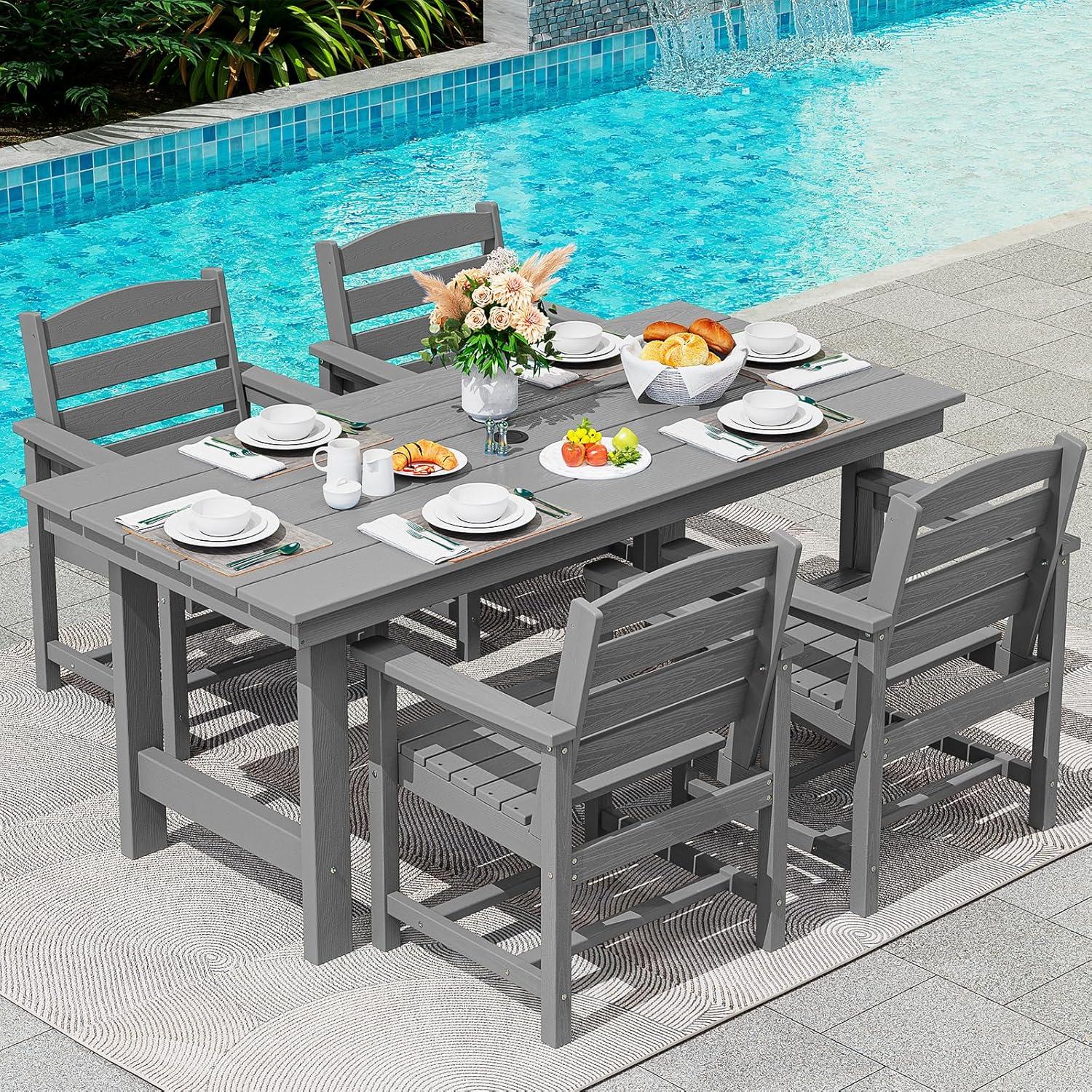 Mabry 5 Piece Patio Dining Set, Patio tables with 4 Chairs,Patio Furniture Sets Made of HDPE Materia and Metal Frame Reinforcement for Backyard, Porch, Lawn，Party and Garden,Gray