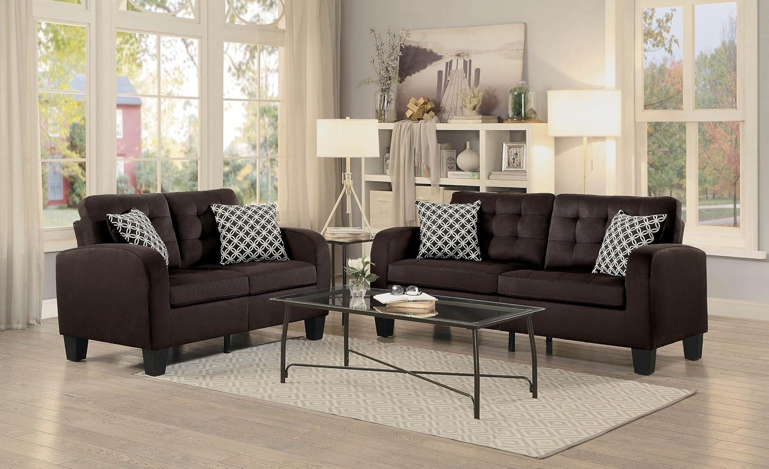 Lexicon Sinclair Upholstered Sofa with 2 Pillows in Chocolate