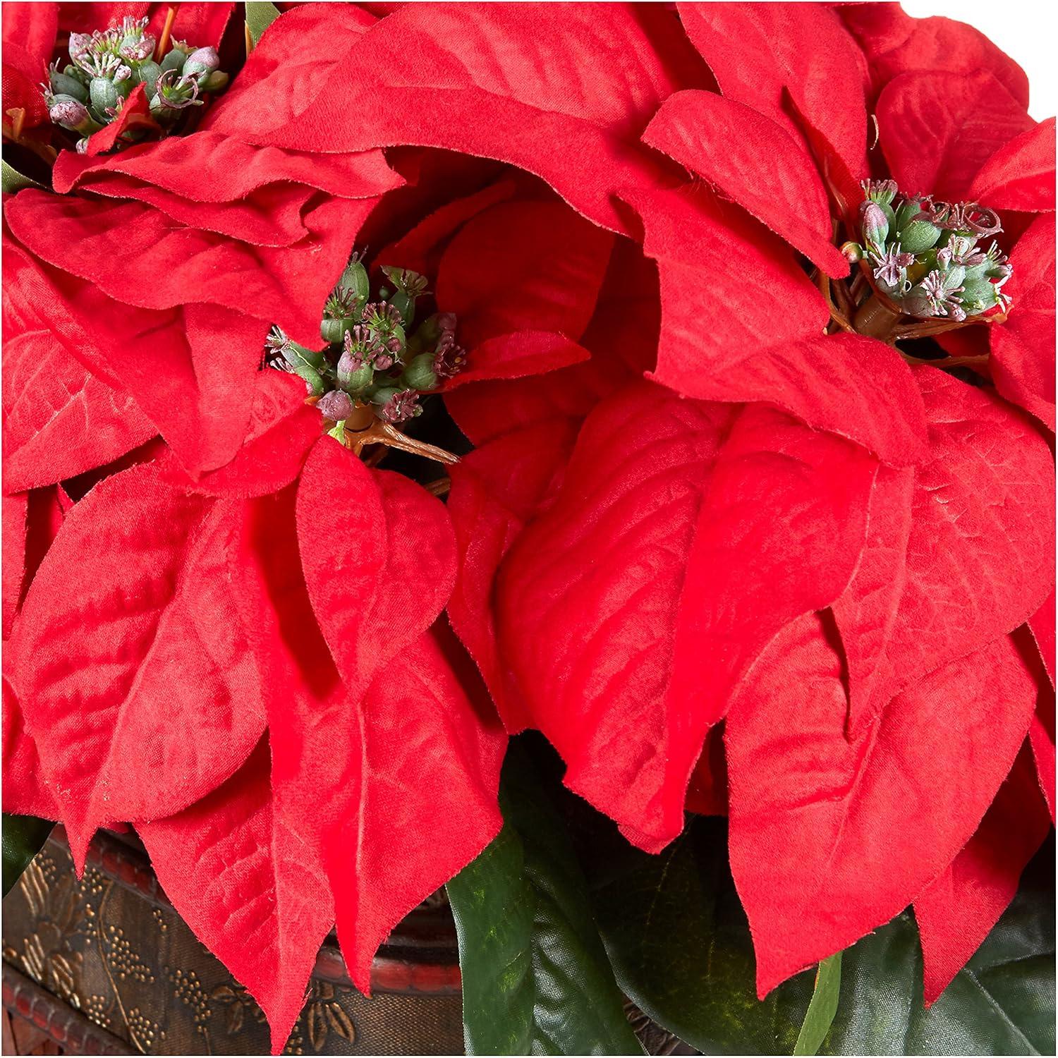 Festive Elegance Poinsettia Silk Arrangement in Decorative Vase