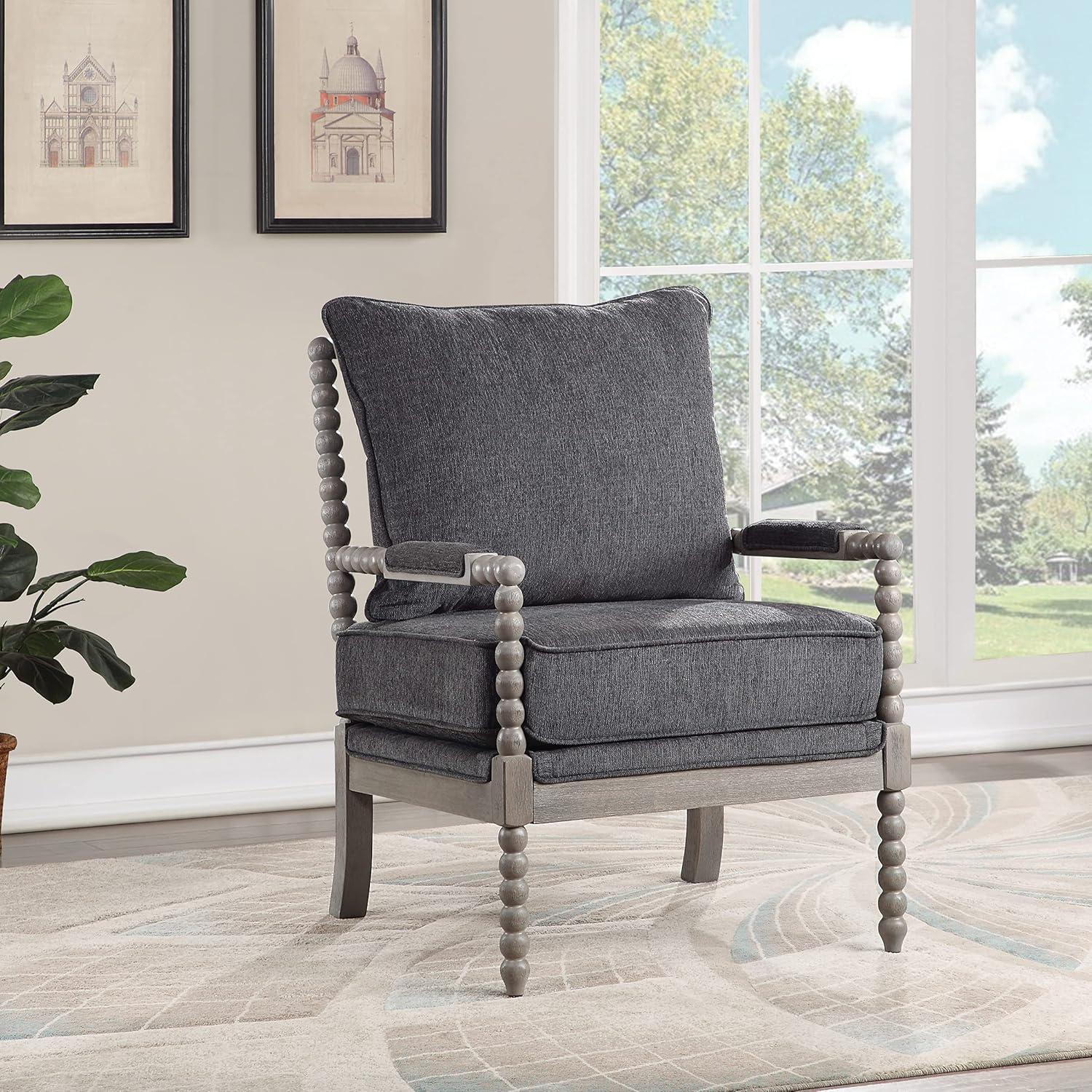 Abbott Brushed Gray Hardwood Spindle Accent Chair with Padded Seat