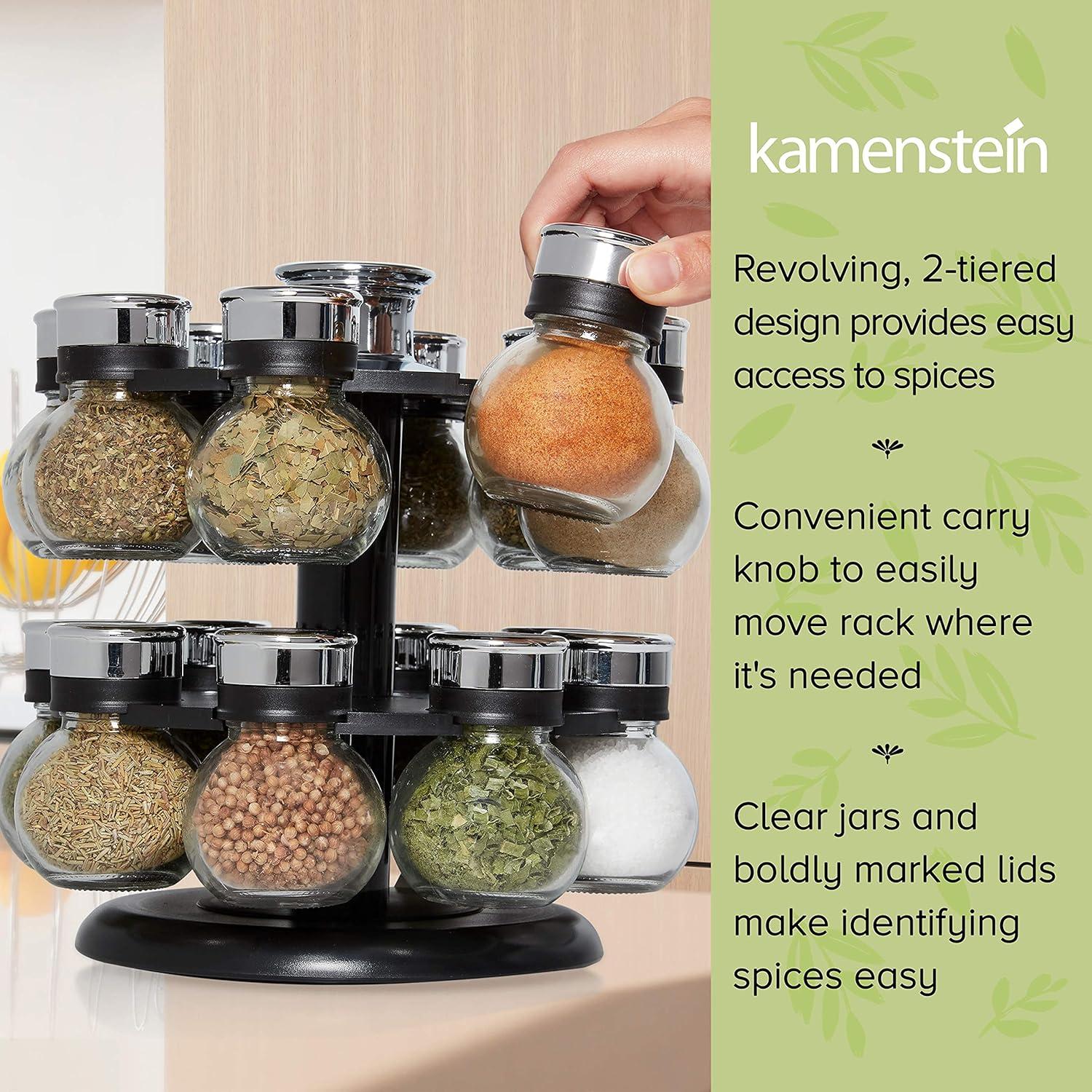 Kamenstein Ellington Revolving Tower with Free Spice Refills for 5 Years, 16-Jar, Black