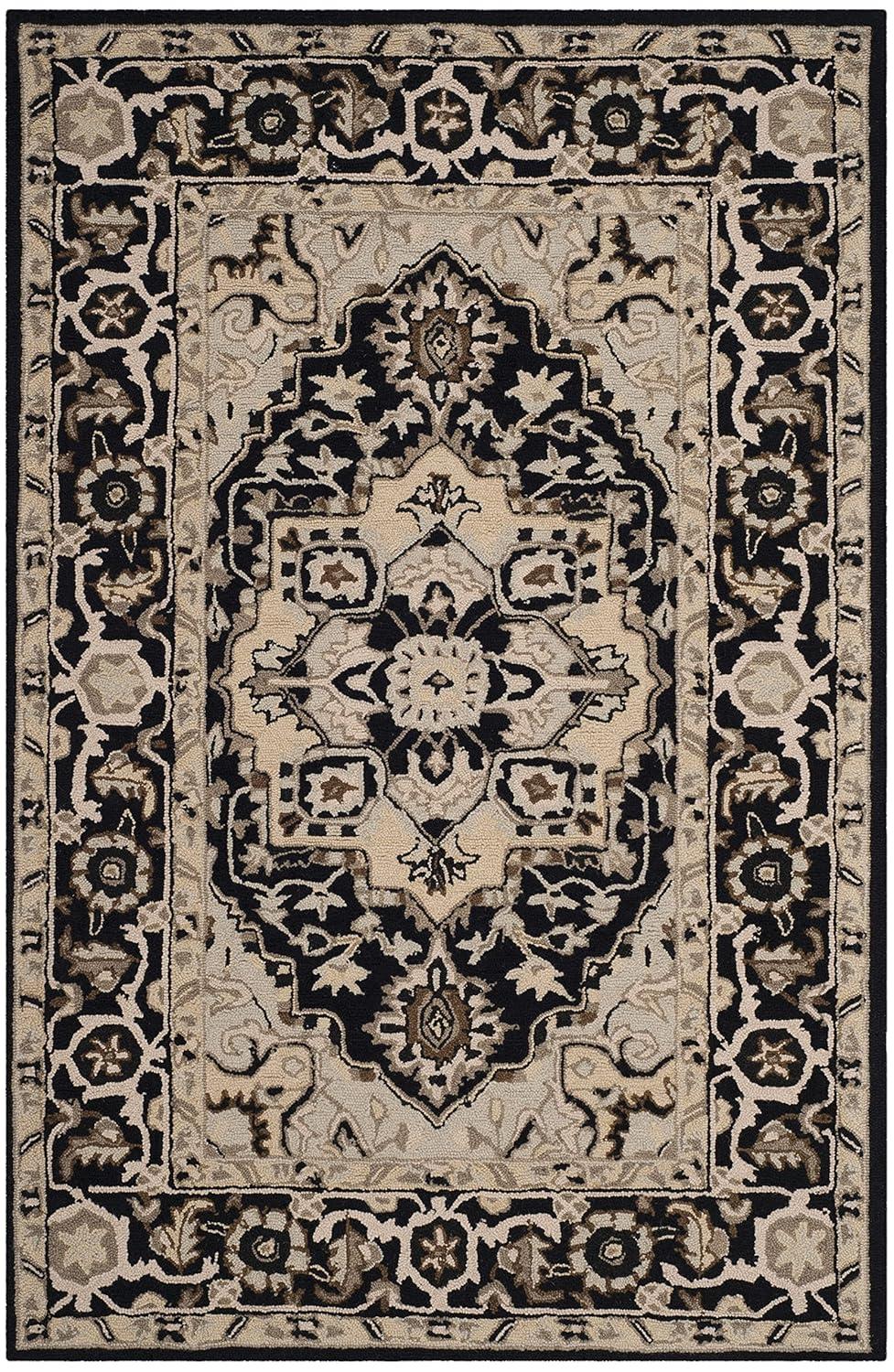Chelsea HK709 Hand Hooked Area Rug - Black/Natural - 3'9"x5'9" - Safavieh.