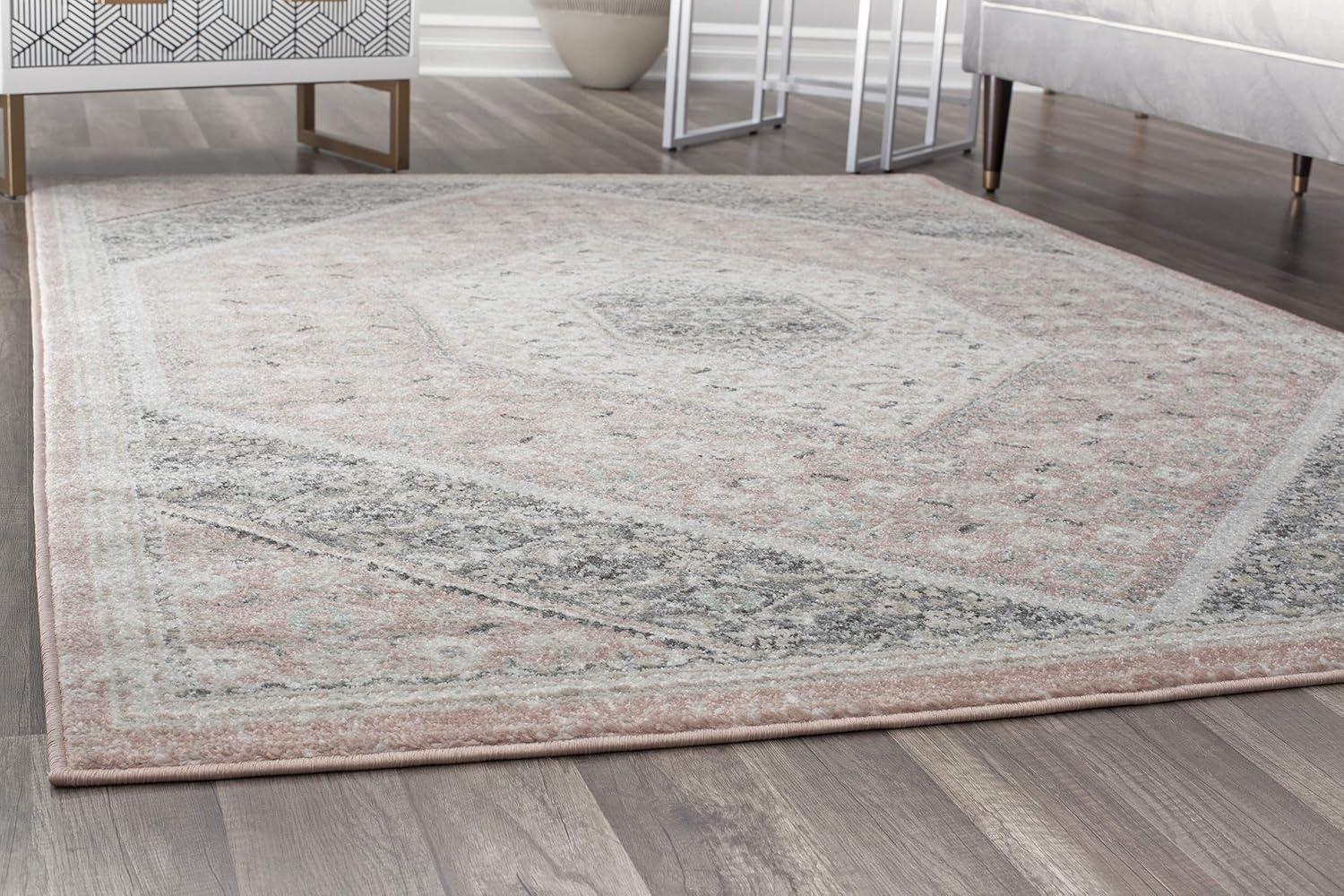 Elegant Gray Synthetic 5' x 7' Easy-Care Area Rug