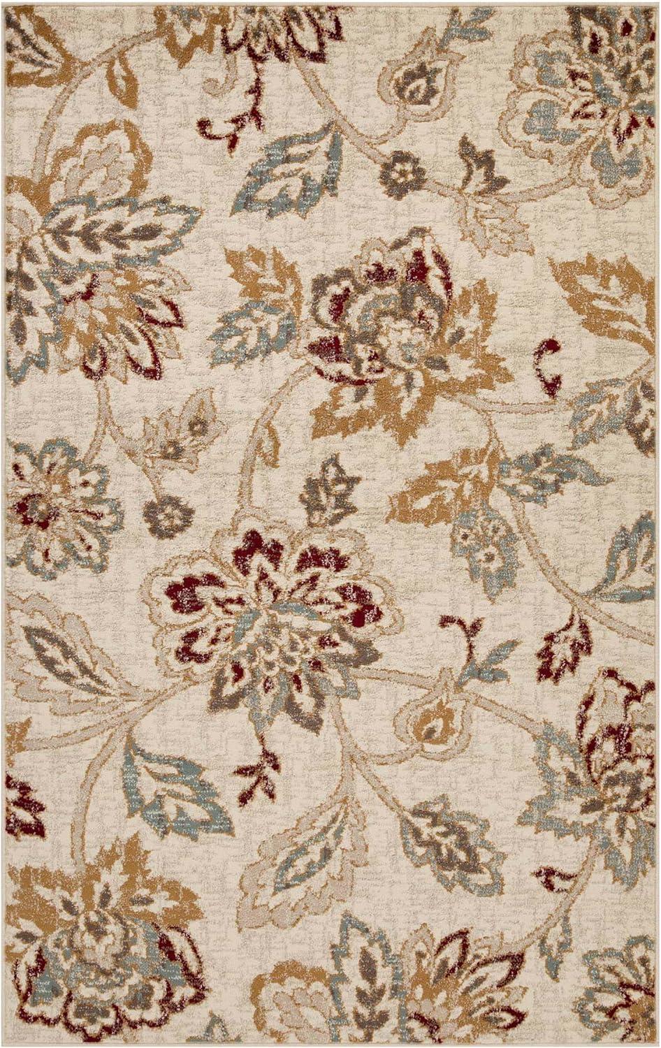 Superior Jacobean Floral Indoor Area Rug, 5' x 8', Stone