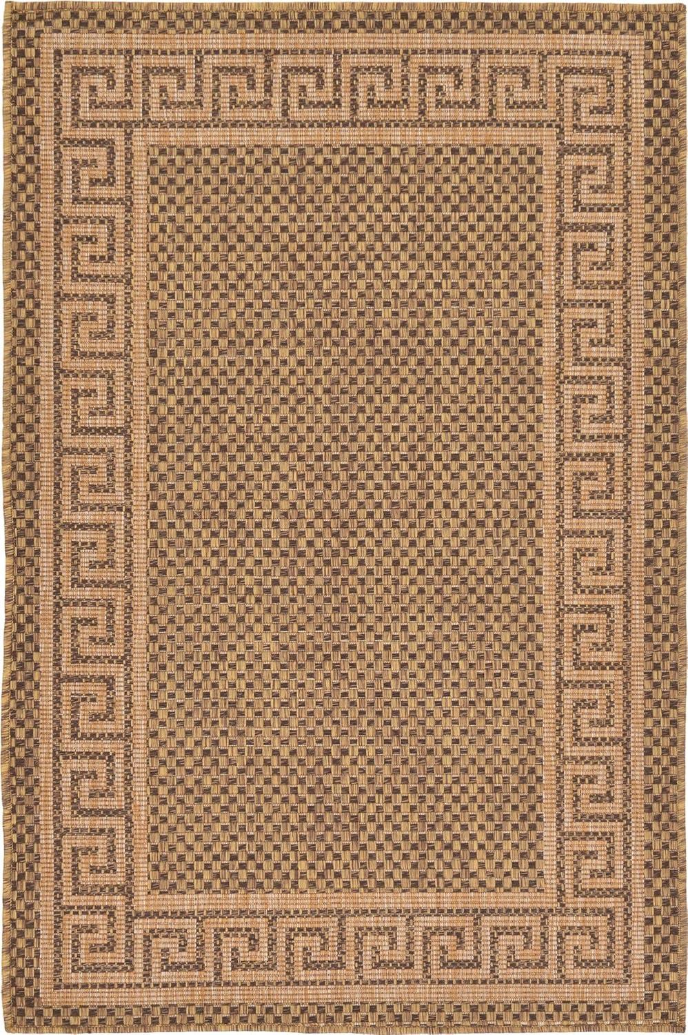 Unique Loom 3' 3 x 5' 1 Brown Outdoor Border Greek Key Area Rug