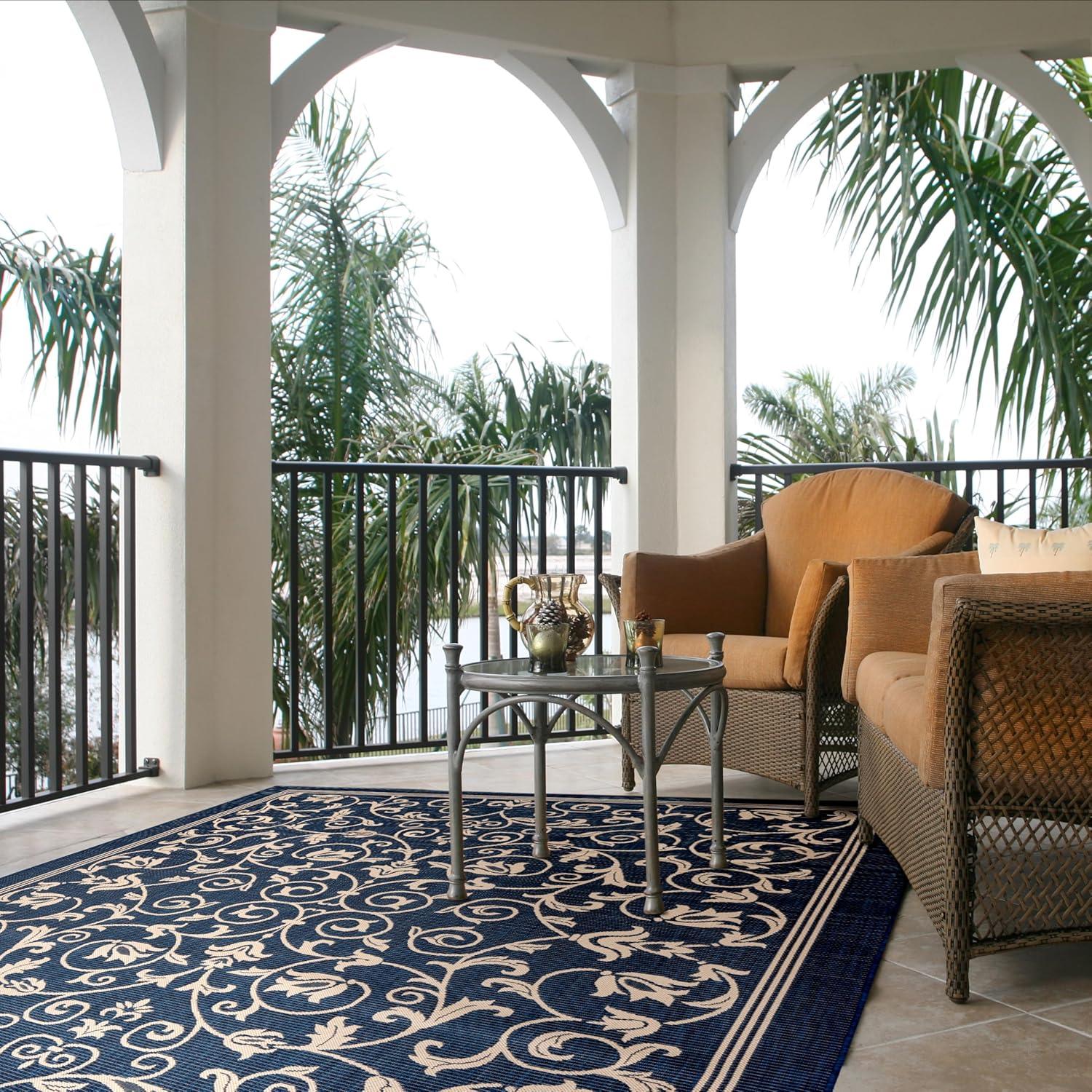 SAFAVIEH Courtyard Nanda Floral Indoor/Outdoor Area Rug, 9' x 12', Navy/Beige