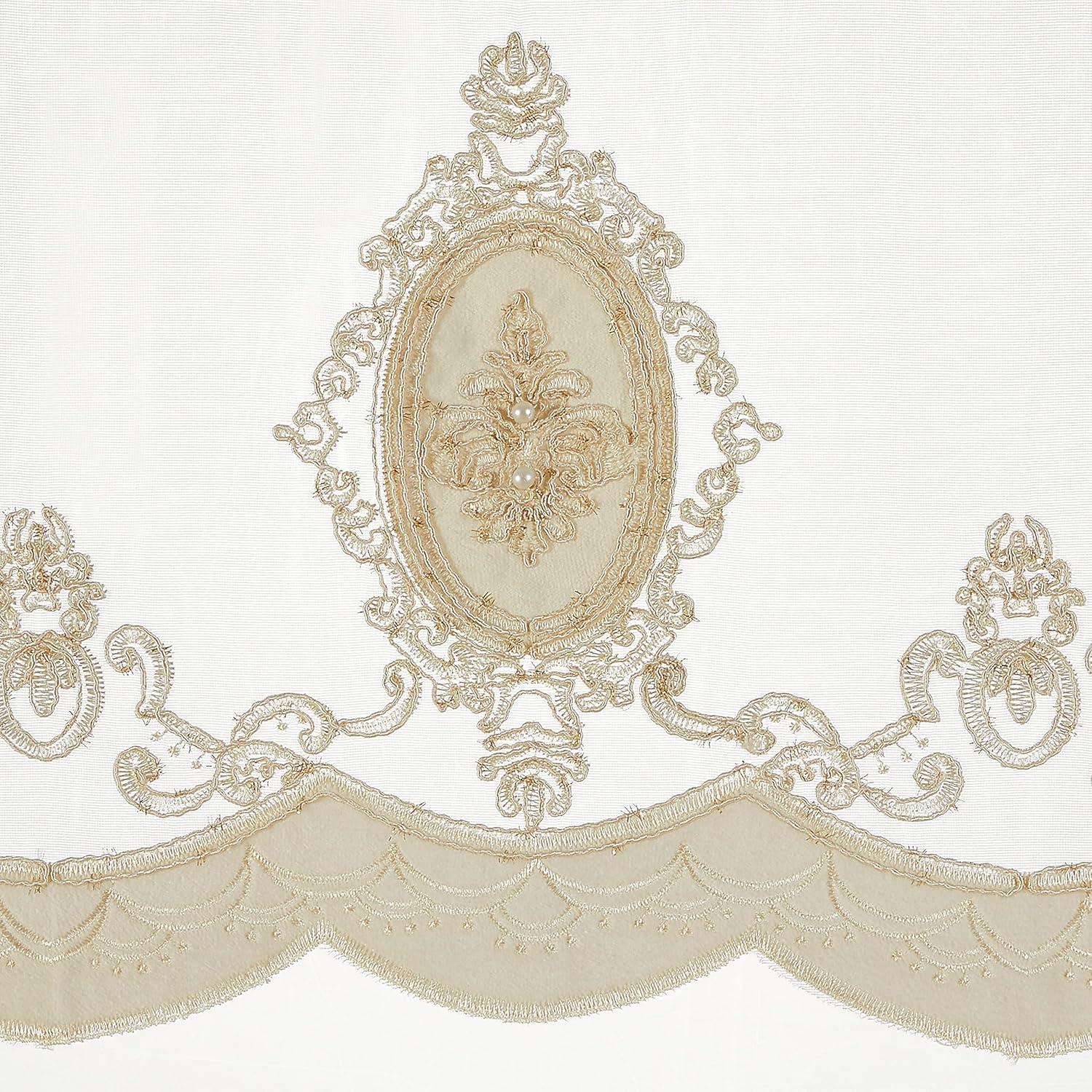 Ivory Sheer Velvet Embroidery Rod Pocket Window Panel