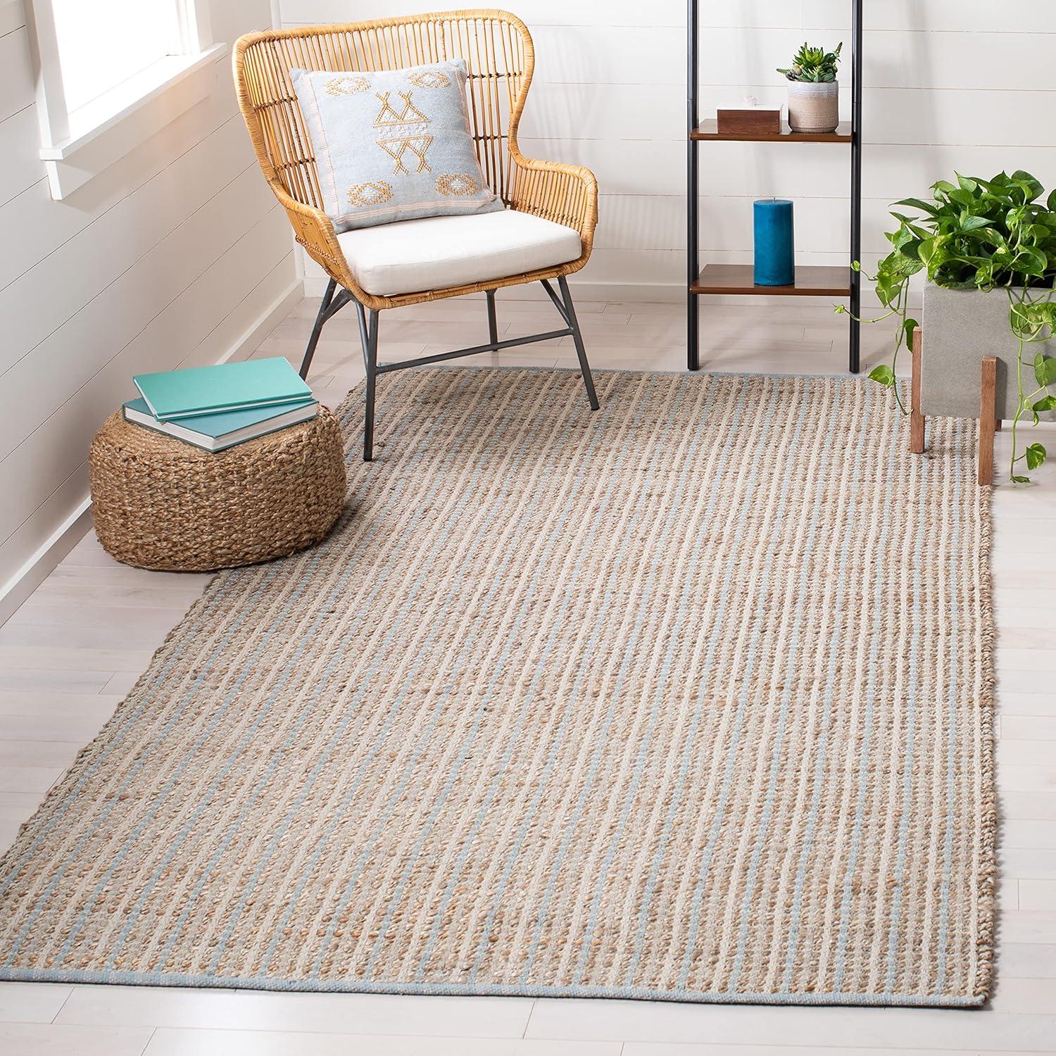 Natural Hand-Knotted Cotton Stripe 4' x 6' Area Rug