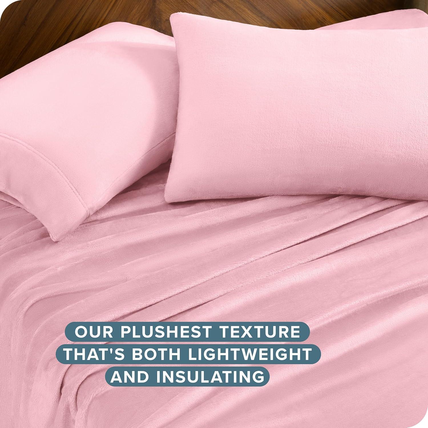 Velvety Soft Microplush Fleece Light Pink Twin XL Sheet Set by Bare Home