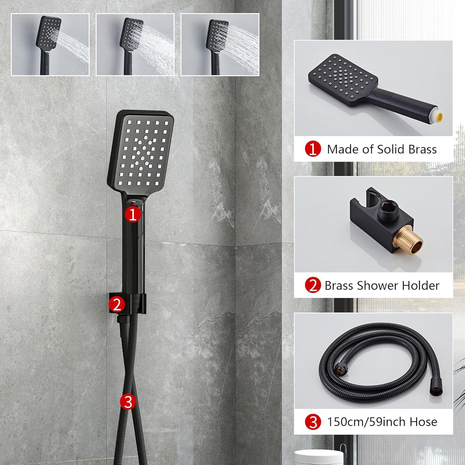 Matte Black 8-Inch Rainfall Shower System with Handheld Spray