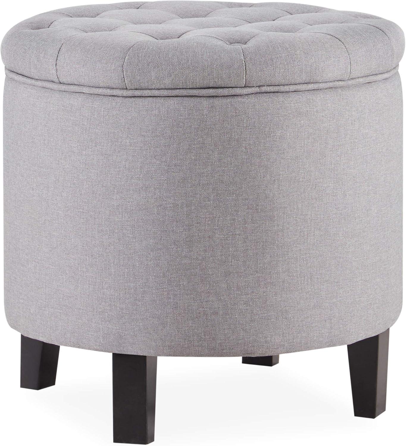 Elegant Gray Tufted Round Cocktail Ottoman with Storage