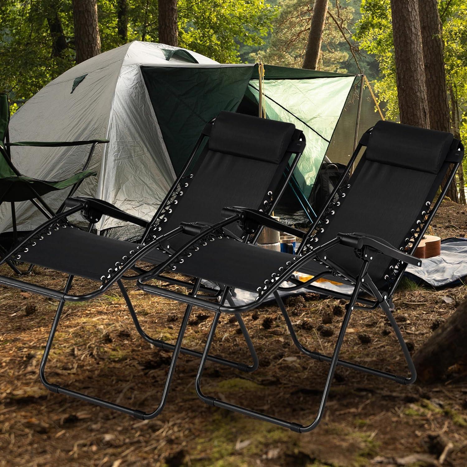 Caravan Sports Zero Gravity Outdoor Folding Lounge Chair, Black (Pair)