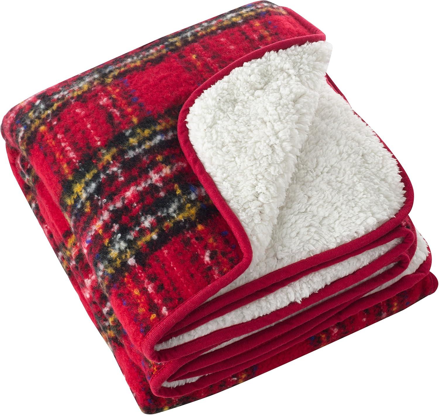 50"x60" Sevan Faux Mohair Design Throw Blanket Red - Saro Lifestyle: Cozy Plaid Acrylic, Machine Washable