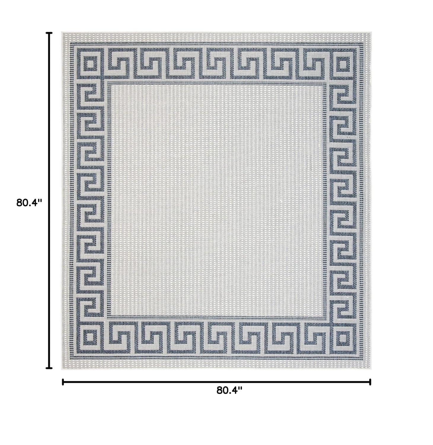 SAFAVIEH Bermuda Malanie Geometric Bordered Indoor/Outdoor Area Rug Ivory/Blue, 6'7" x 6'7" Square