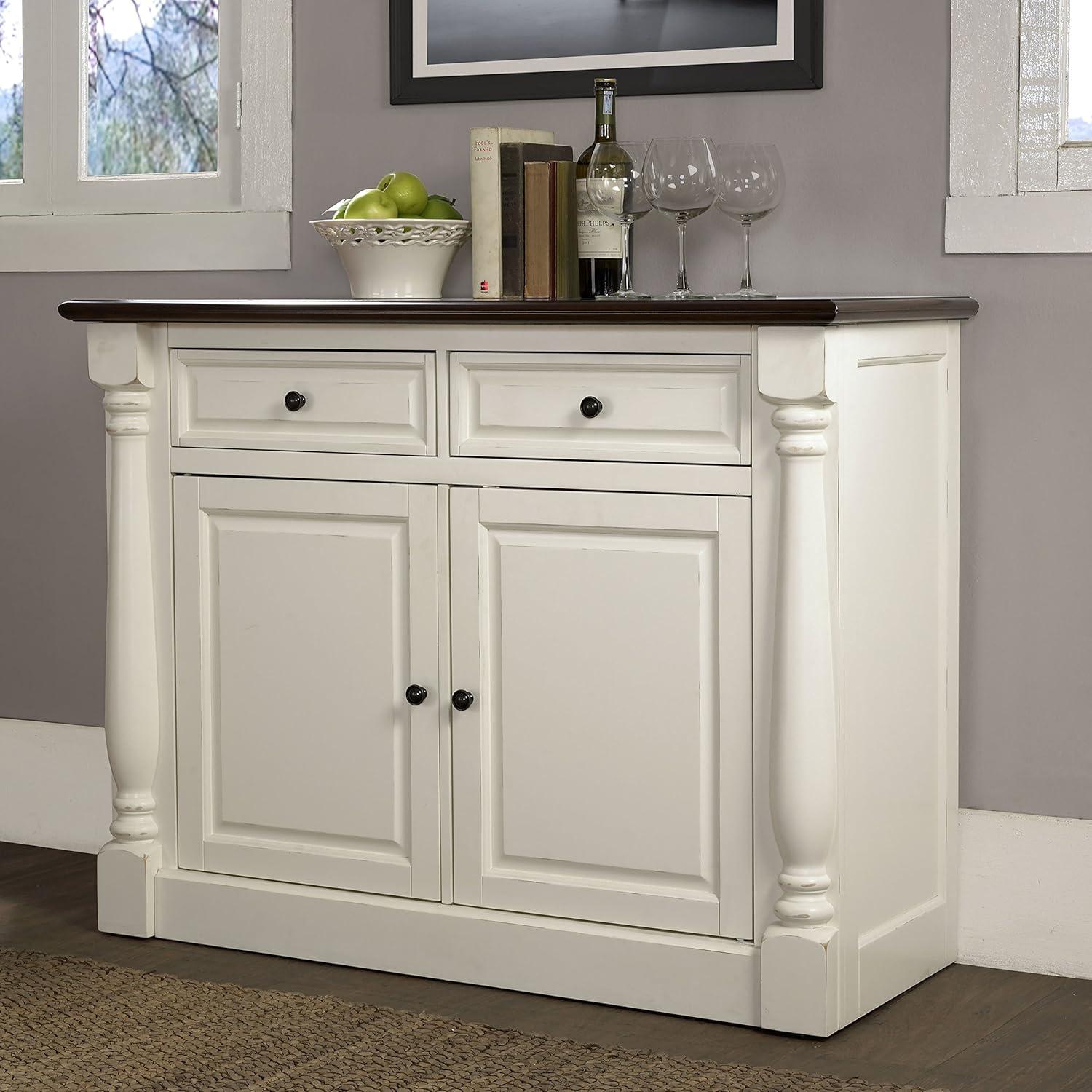 Elegant Distressed White Carved Sideboard with Adjustable Shelves