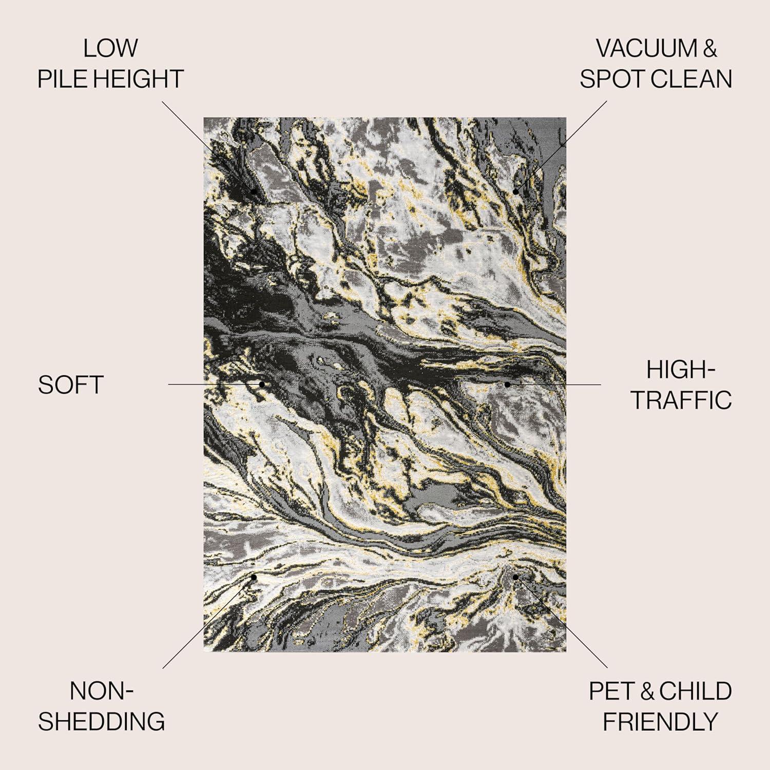 5'x8' Swirl Marbled Abstract, Black/Yellow - JONATHAN Y