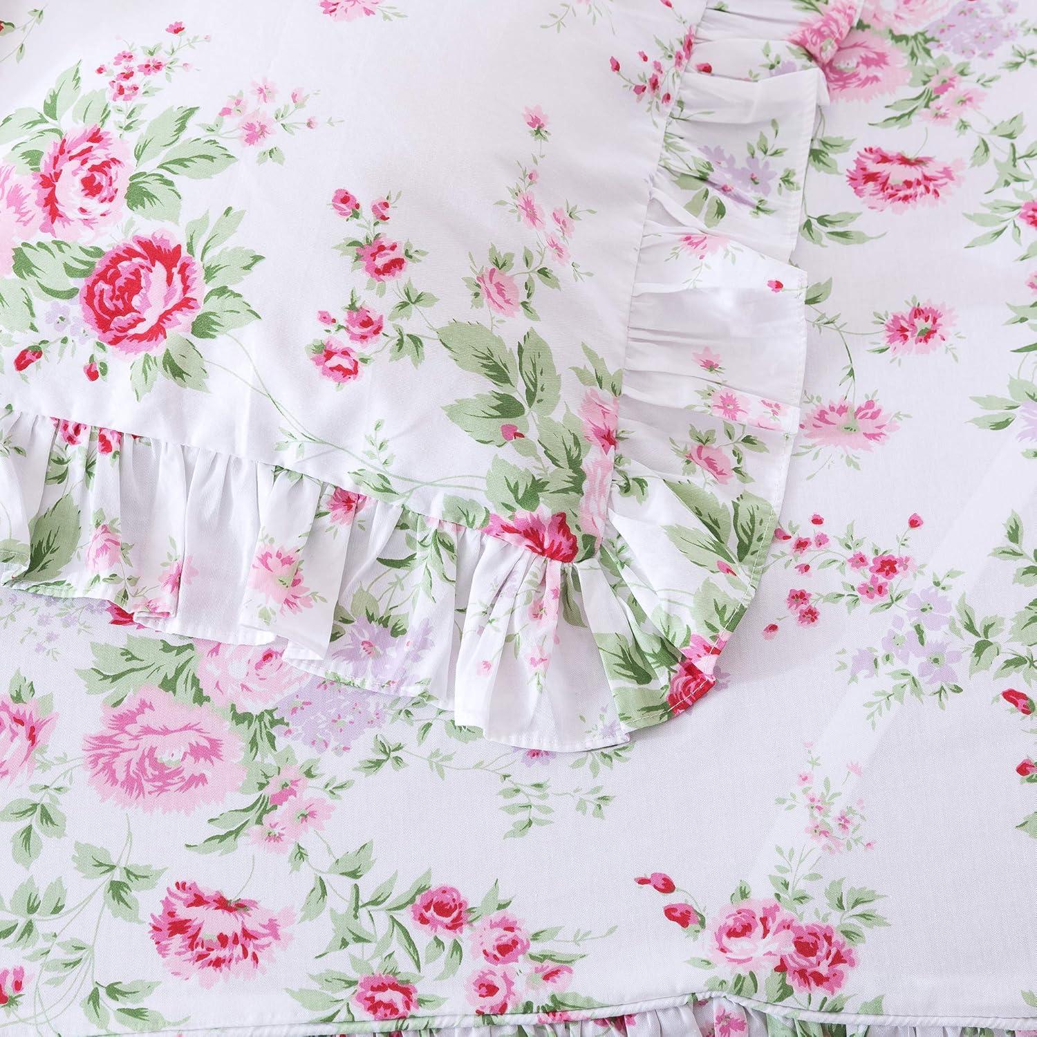 Pink Floral Cotton Ruffled Standard Pillowcases