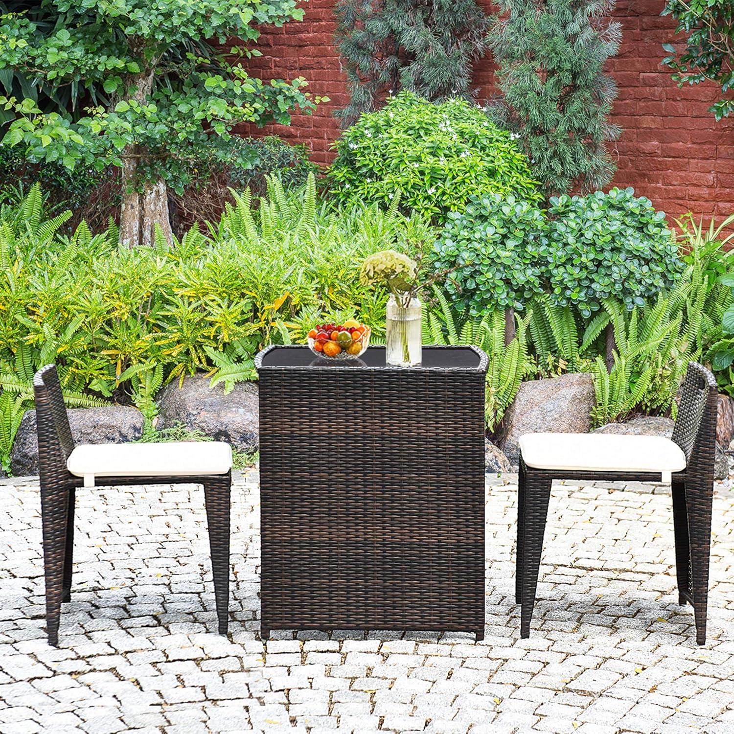 Tangkula 3 PCS Cushioned Wicker Patio Furniture Set Seat Sofa Outdoor No Assembly Brown