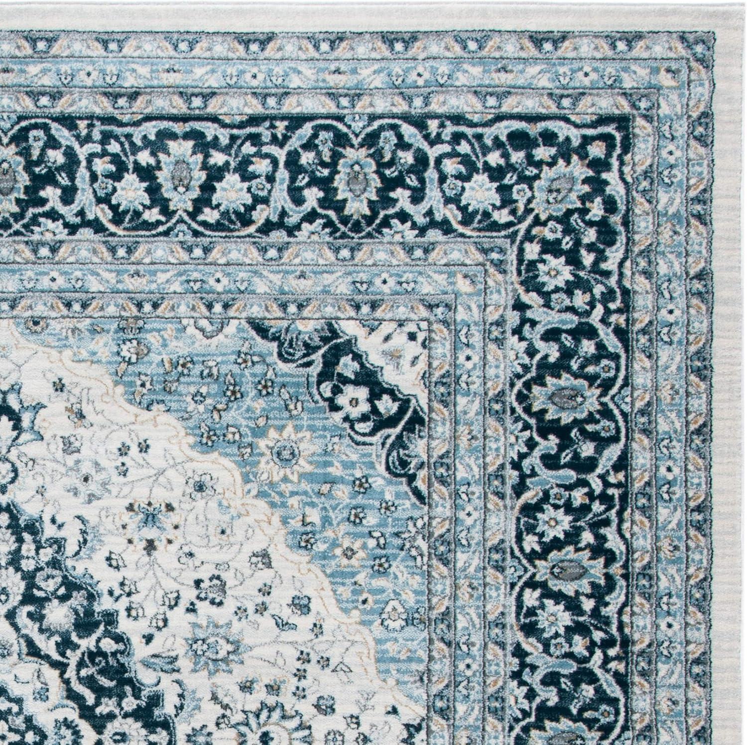 Isabella ISA919 Power Loomed Area Rug - Cream/Dark Blue - 6'7"x6'7" - Safavieh