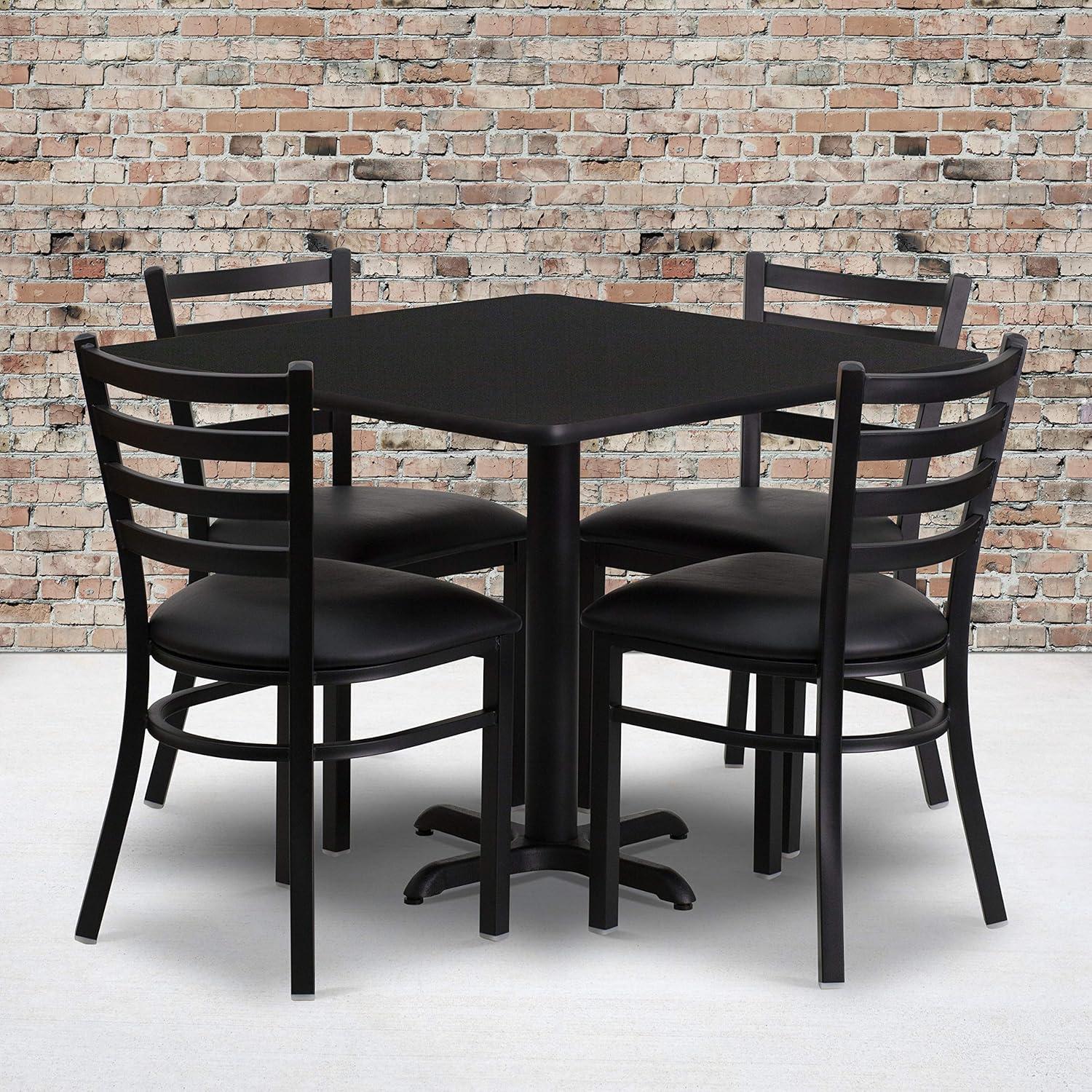 Carlton Square Black Laminate Dining Table Set with 4 Metal Ladder Chairs