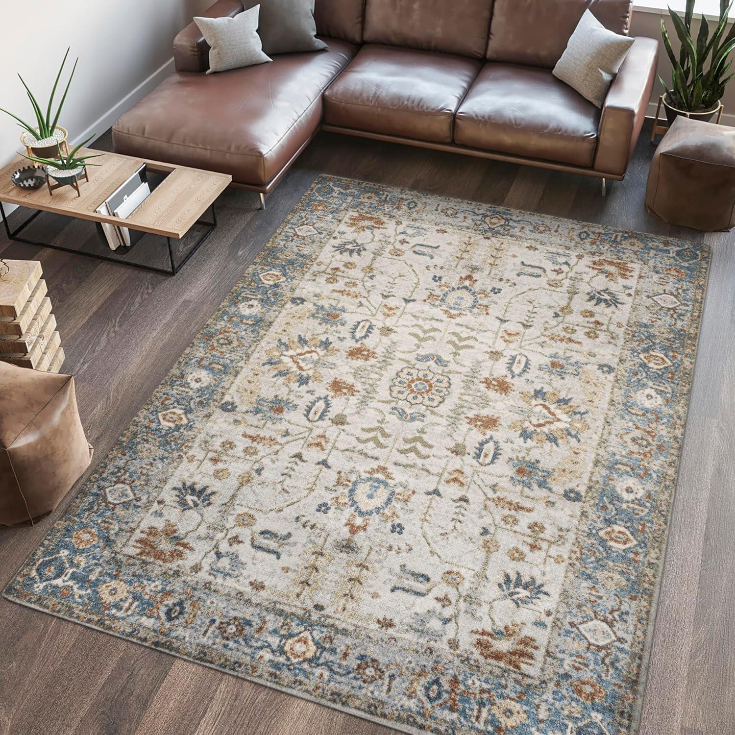 JONATHAN Y Hiero Persian Border Low-Pile Machine-Washable Indoor Area Rug