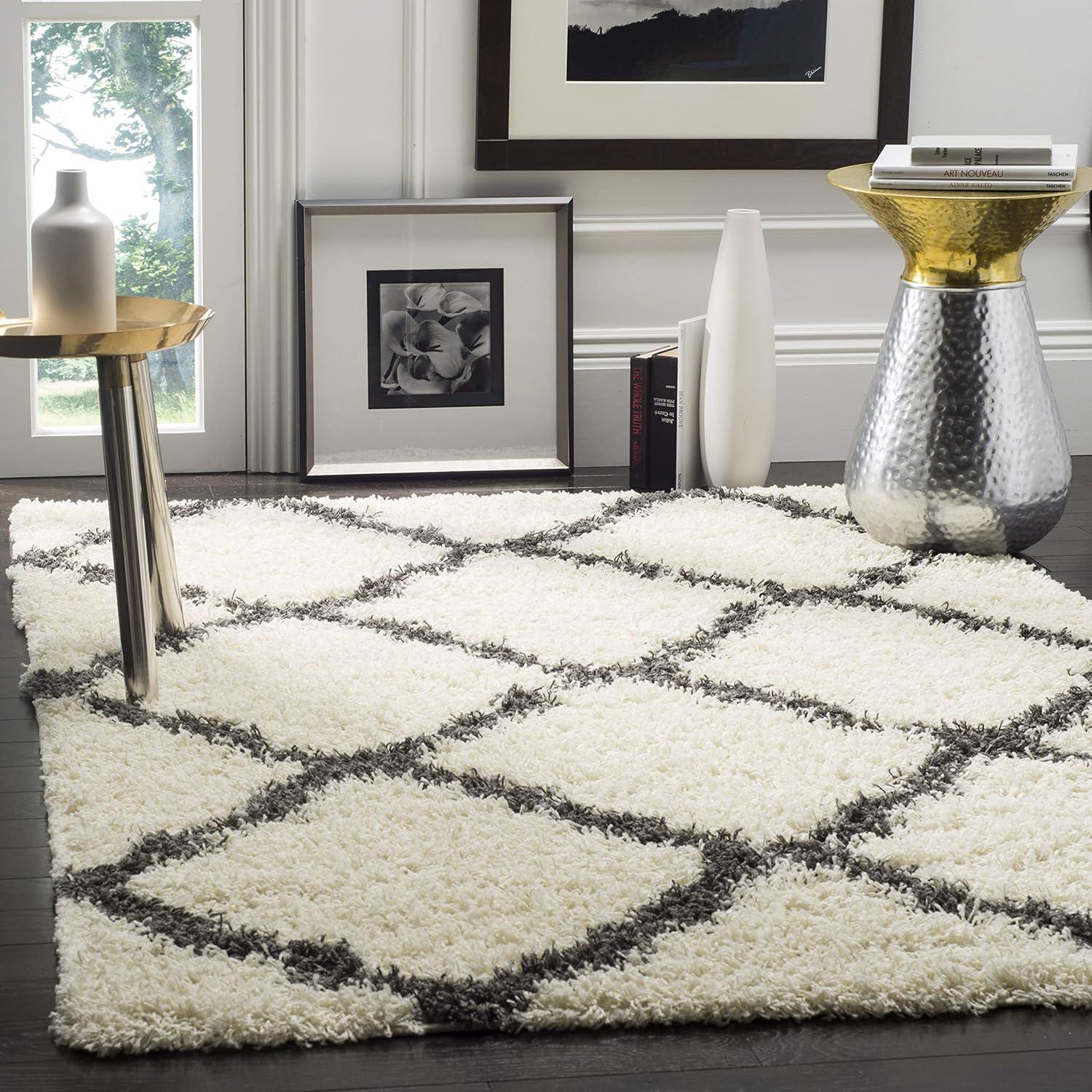 Dallas Shag SGD257 Power Loomed Area Rug - Ivory/Dark Grey - 4'x4' - Safavieh.