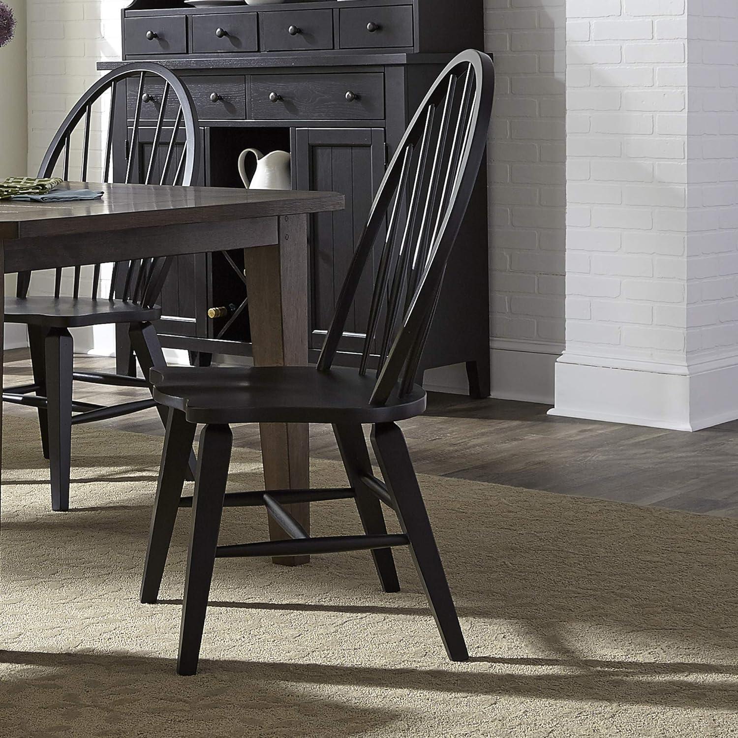 Black Wood Windsor Slat Back Side Chair