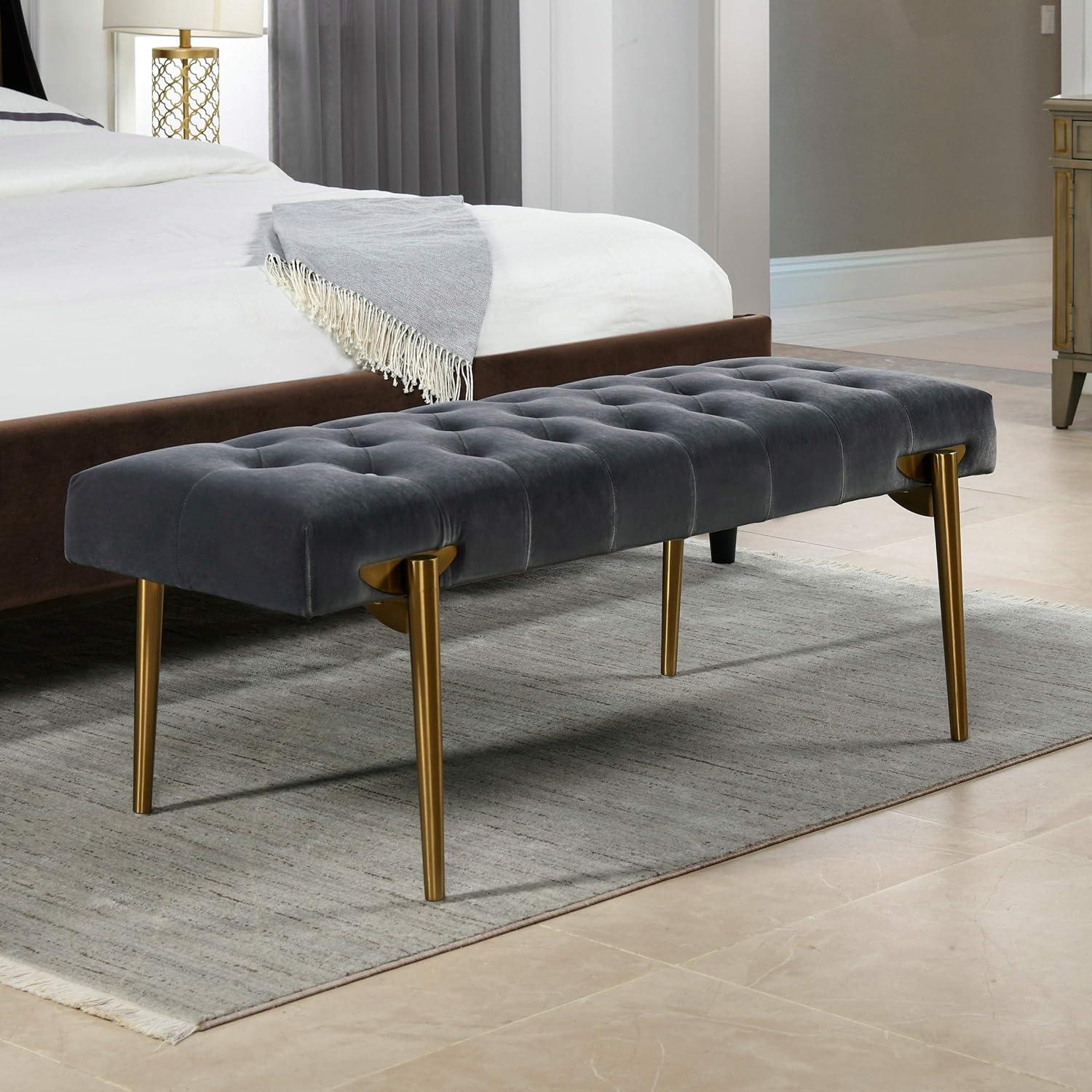 Aria Steel Gray Velvet Upholstered Metal Leg Bench