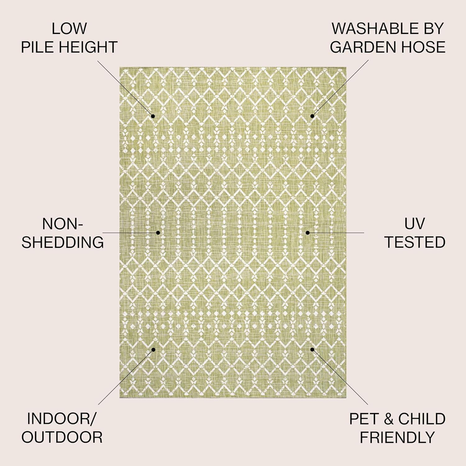 9' x 12' Ourika Moroccan Geometric Textured Weave Indoor/Outdoor Area Rug, Light Green/Cream - JONATHAN Y