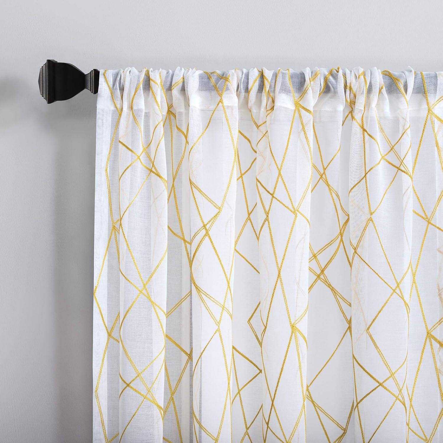 No. 918 Light Filtering Abstract Geometric Embroidery Rod Pocket Curtain Panel