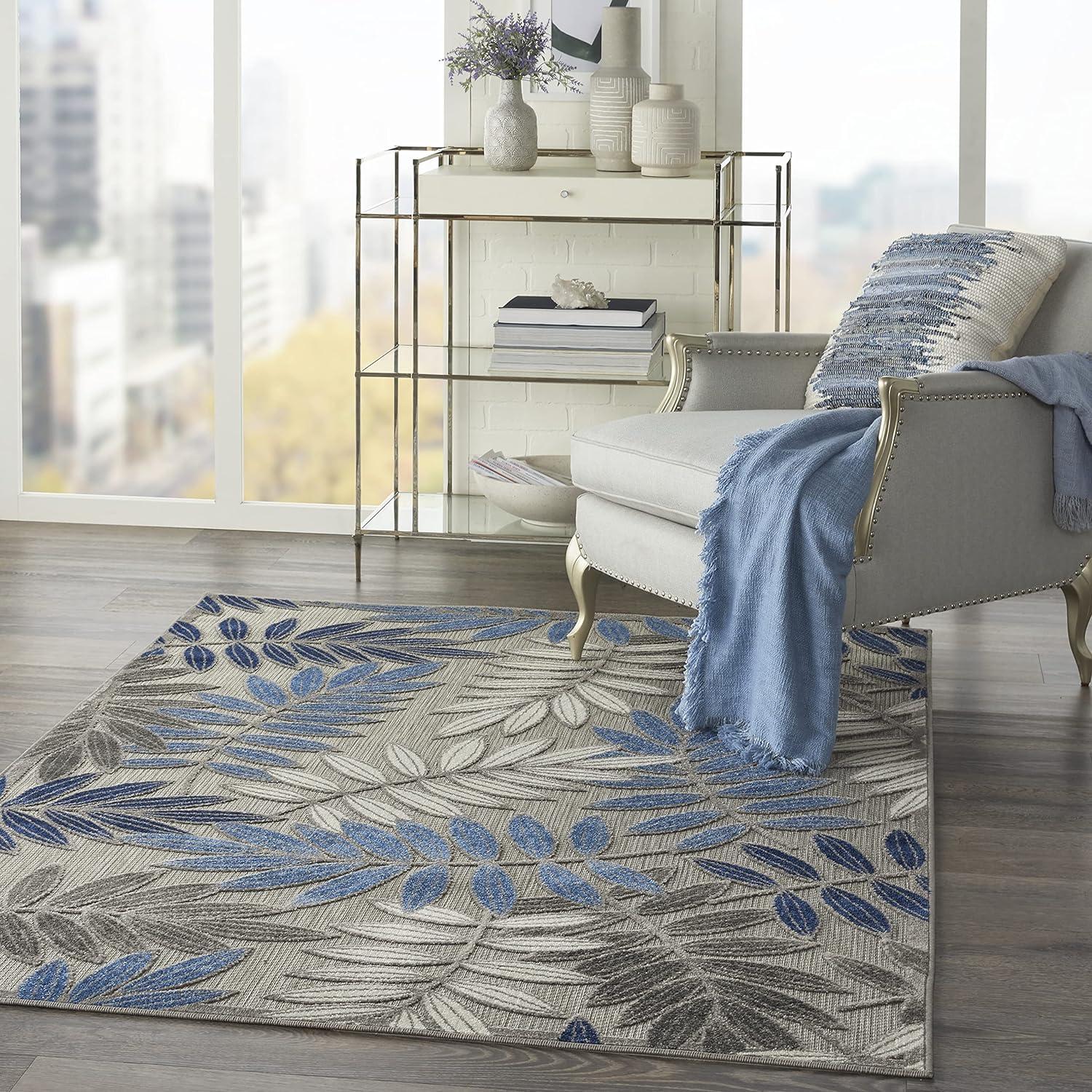 Aloha Reversible Flat Woven Blue/Grey Synthetic 3'6" x 5'6" Rug