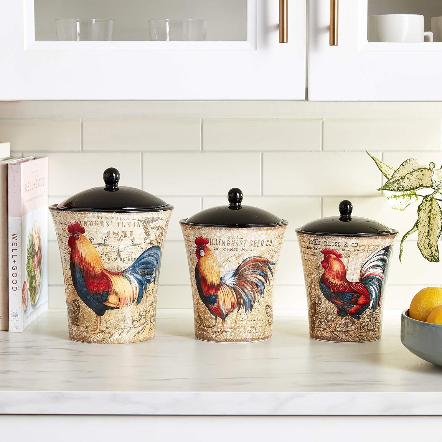 Certified International Gilded Rooster 3 Piece Kitchen Canister Set