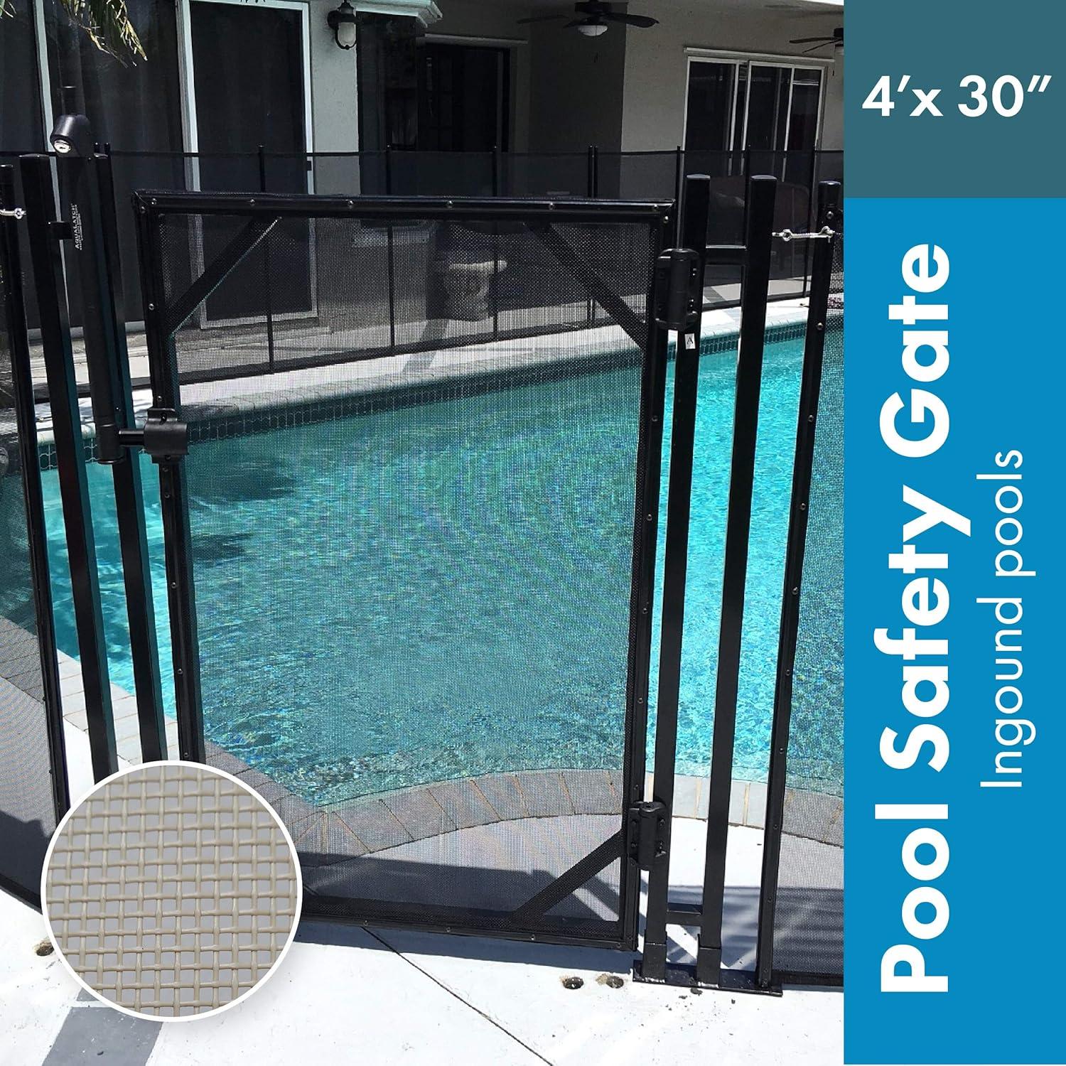 WaterWarden 4' x 30" Inground Pool Safety Gate, Self-Closing, Beige