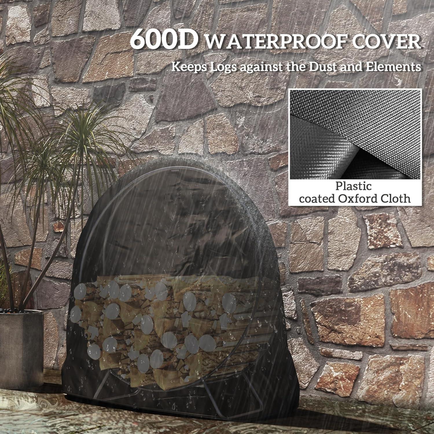 Outsunny 40 Inch Firewood Rack Outdoor Indoor with Zipper Cover, Waterproof Firewood Holder, Heavy Duty Log Holder, Wood Storage Hoop for Fireplace, Firepit, Black