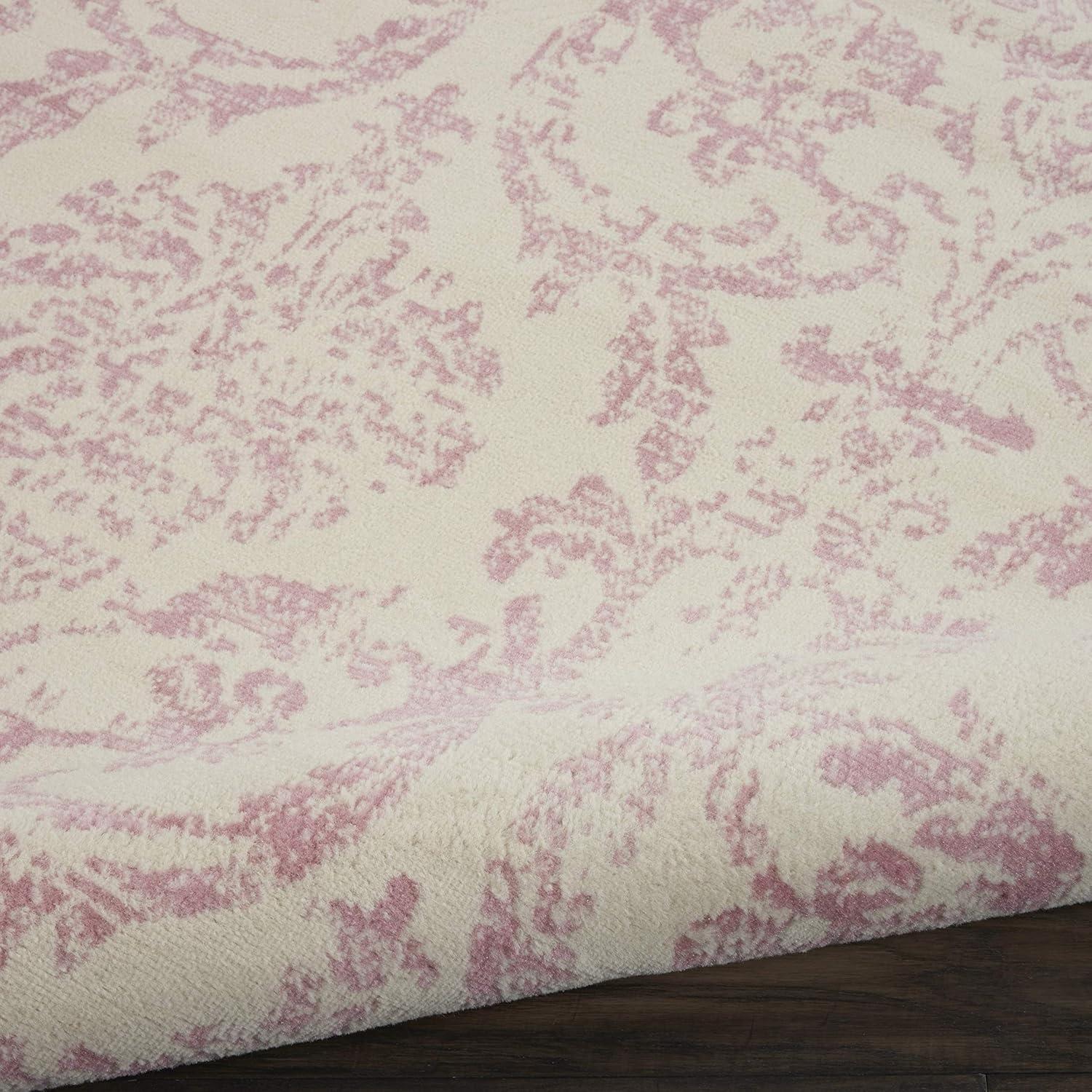 Jubilant JUB09 Area Rug Farmhouse Vintage Damask By Nourison Ivory/Pink 7' x 10'