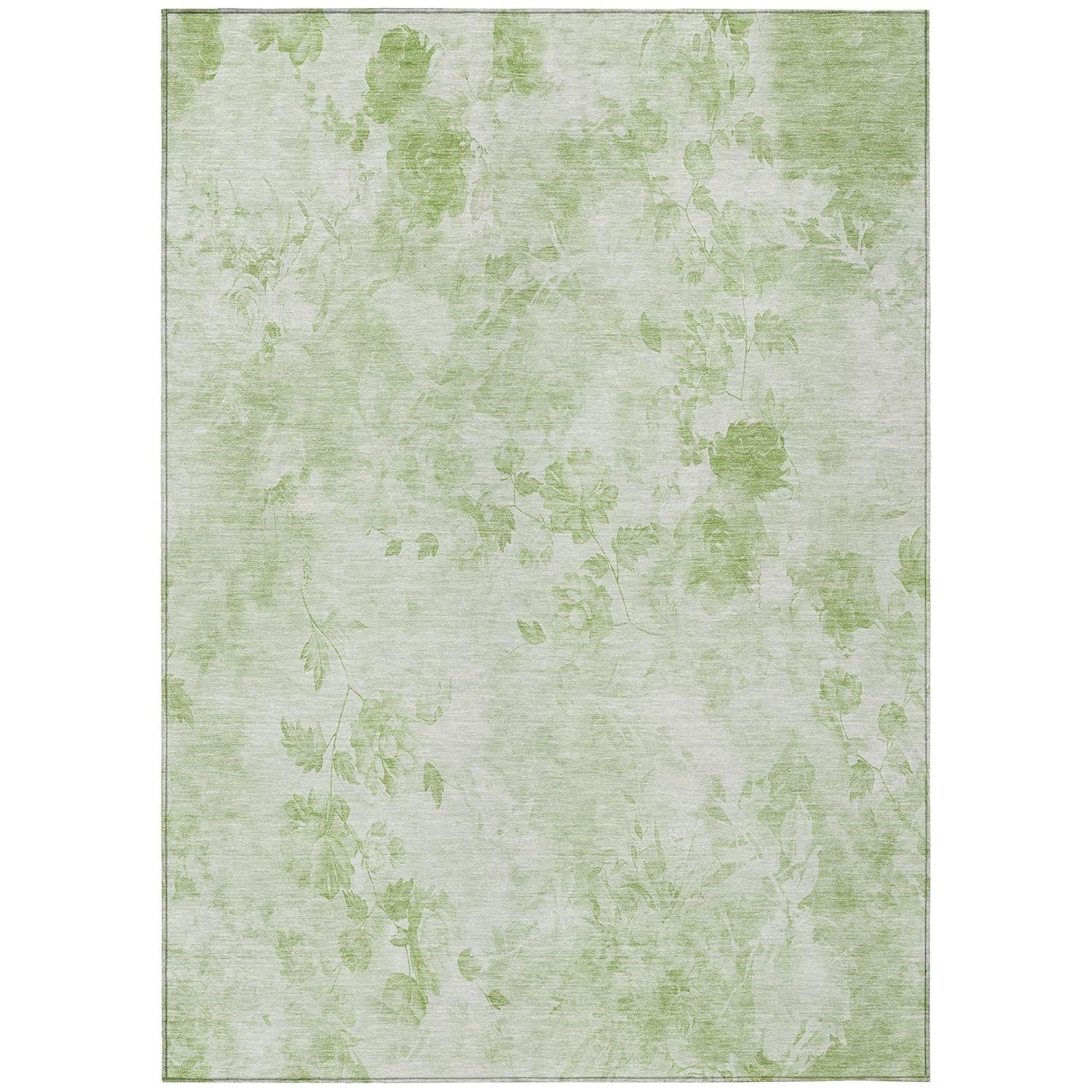 Aloe Green Floral Synthetic 8' x 10' Washable Area Rug