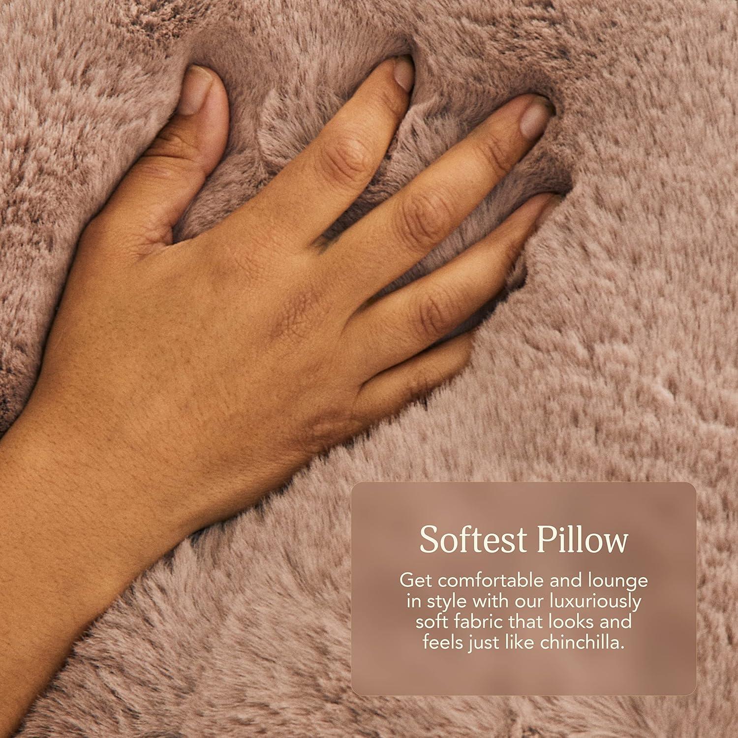 Greige Faux Fur Square Throw Pillow with Polyester Fill