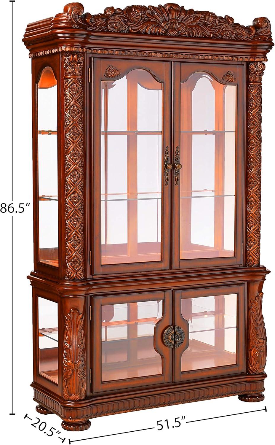 Vendome Cherry Lighted Curio Cabinet with Glass Shelves