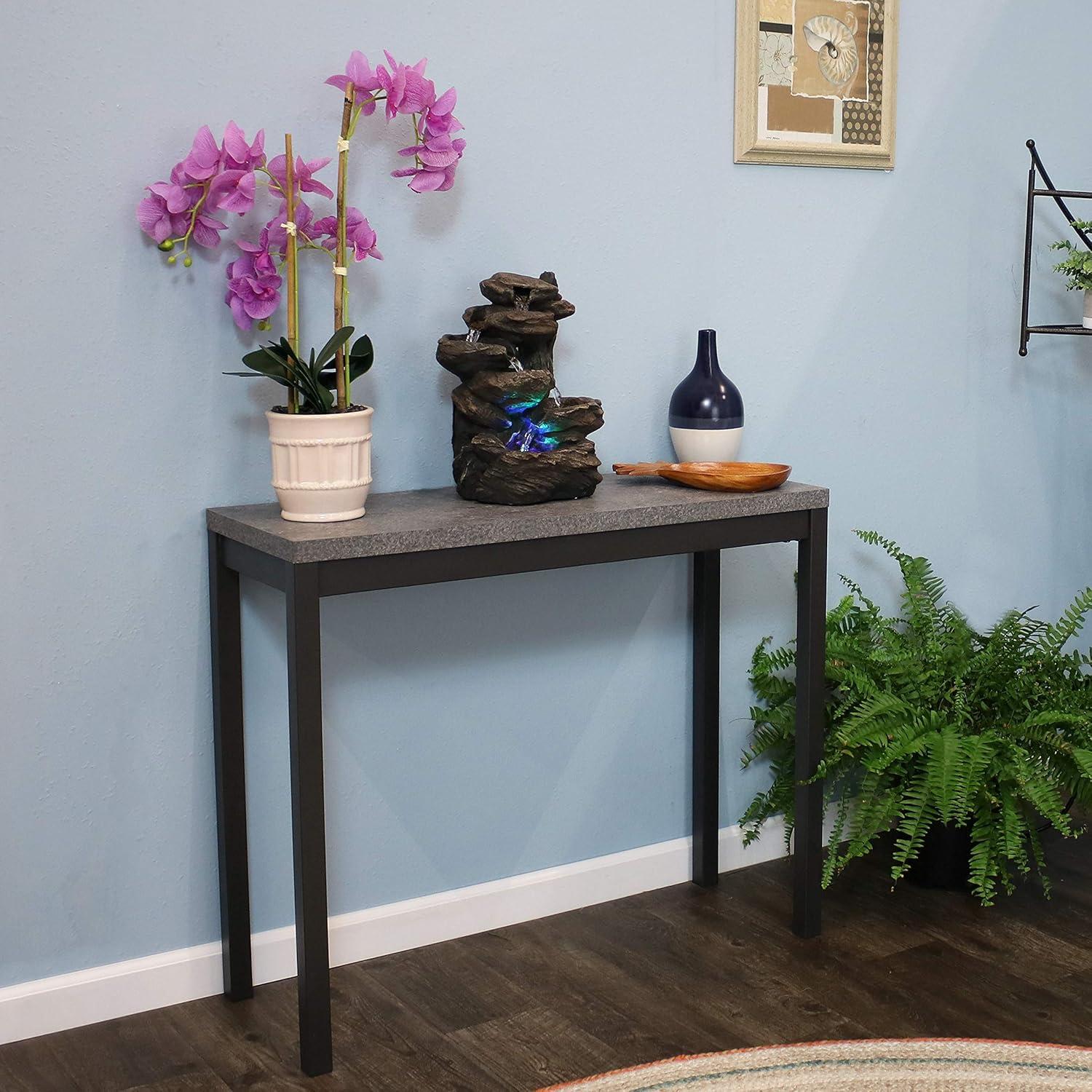 Rustic Gray Polyresin Tabletop Fountain with LED Lights