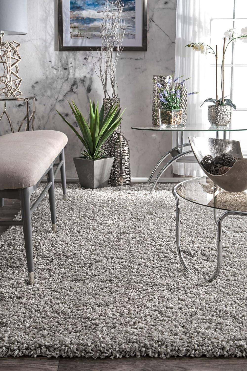 Luxurious Silver Shag Rectangular Area Rug - Synthetic, Easy Care