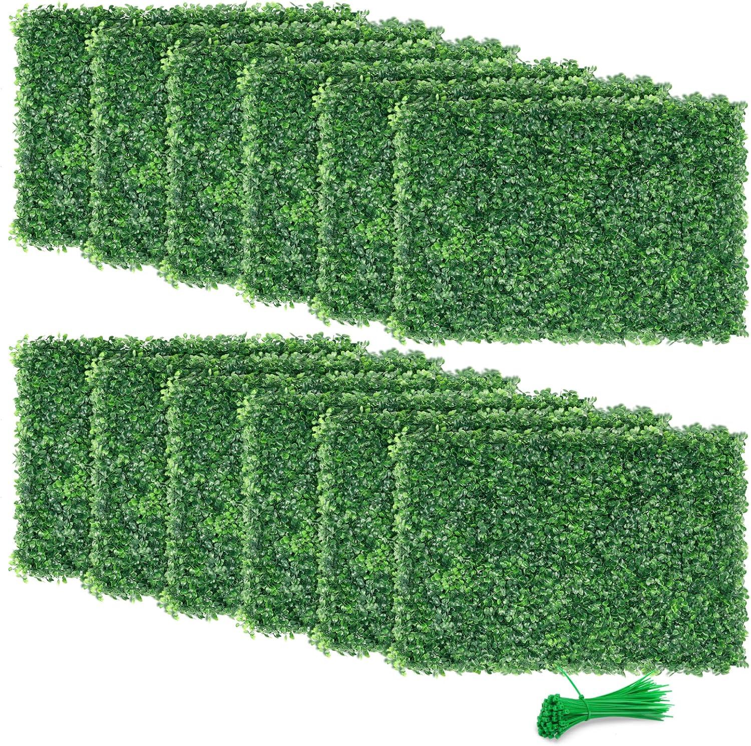 Primrue 12PCS 16" X 24" Artificial Boxwood Panels,Boxwood Hedge Wall Panels,Artificial Grass Backdrop Wall 1.6", Privacy Hedge Screen UV Protected For Outdoor Indoor Garden Fence Backyard