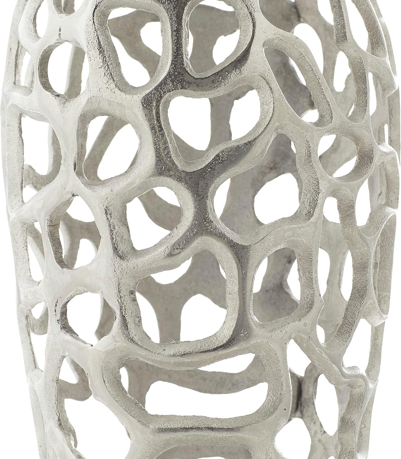 19" x 8" Eclectic Organic Hole-designed Aluminum Vase Silver - Olivia & May: Contemporary Tall Decorative Amphora