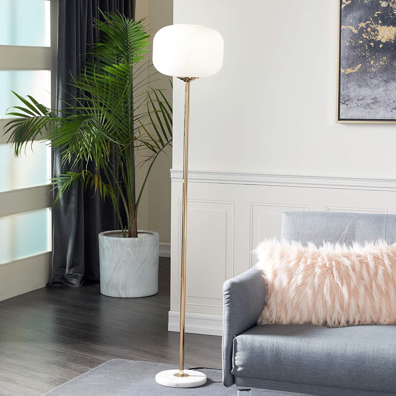 Elegant 64" Torchiere White Floor Lamp with Frosted Glass Shade