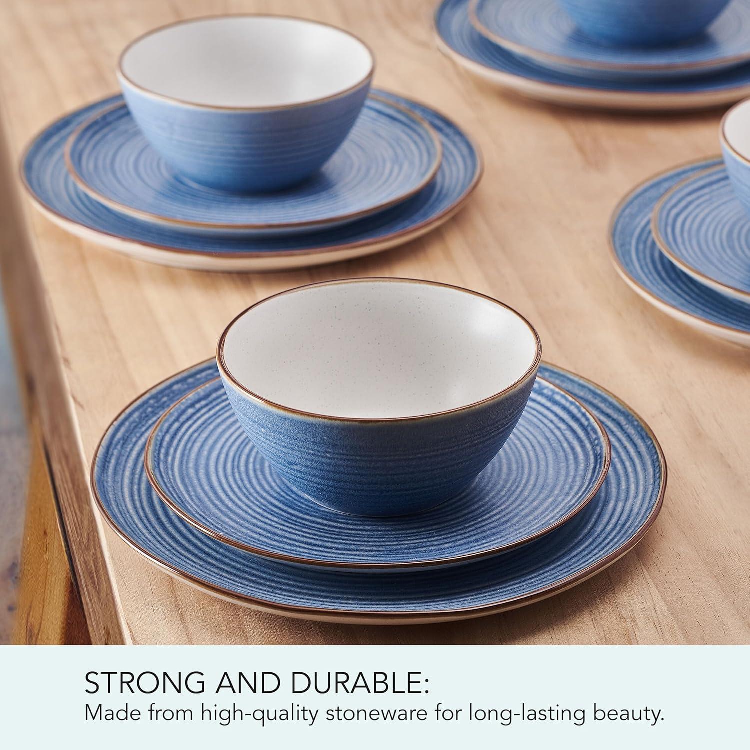 Pfaltzgraff Rowan 12 Piece Stoneware Dinnerware Set Blue