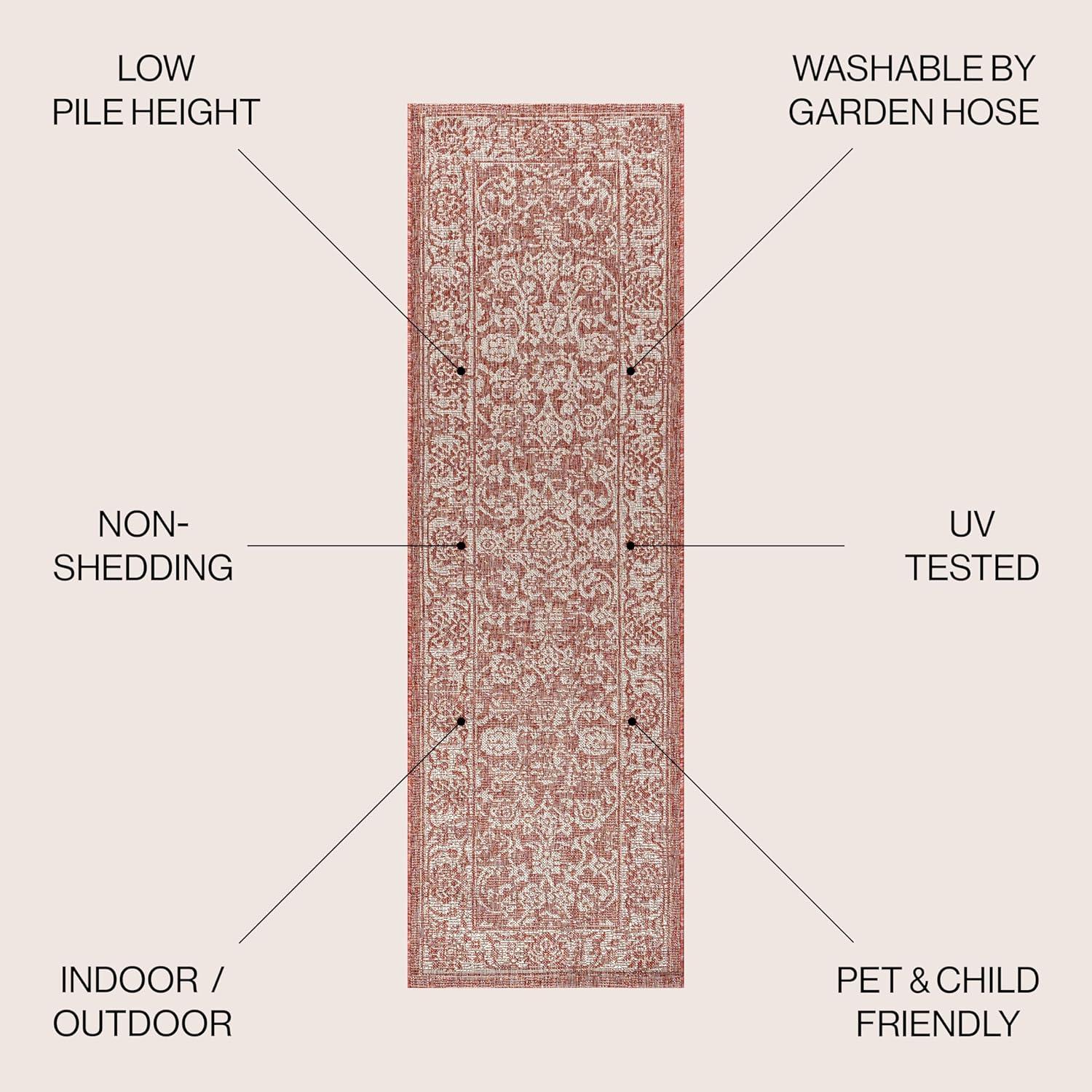8'x10' Tela Bohemian Textured Weave Floral Indoor/Outdoor Area Rug, Red/Taupe - JONATHAN Y