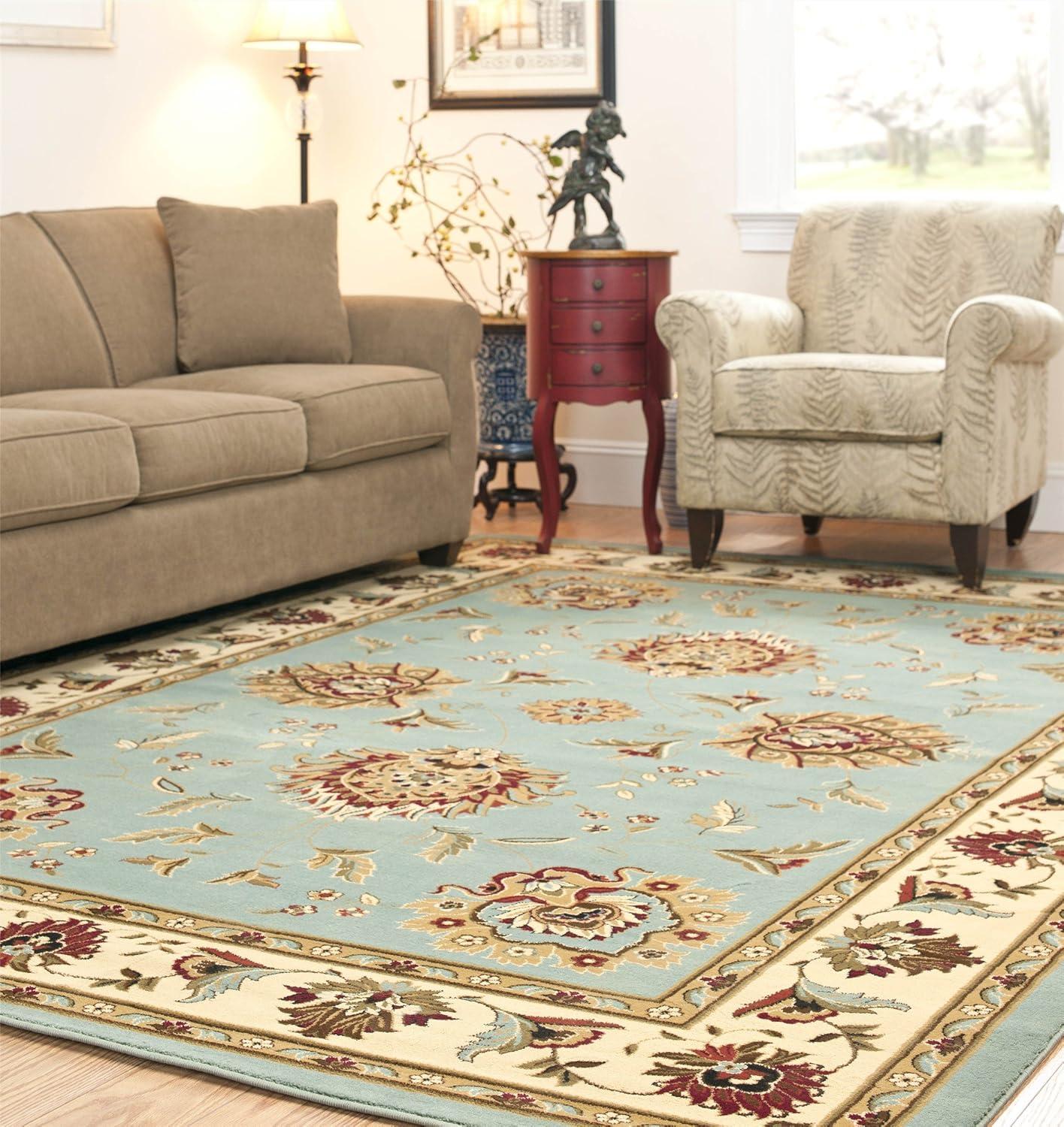 Lyndhurst Floral Lattice Blue & Ivory 8'9" x 12' Synthetic Area Rug