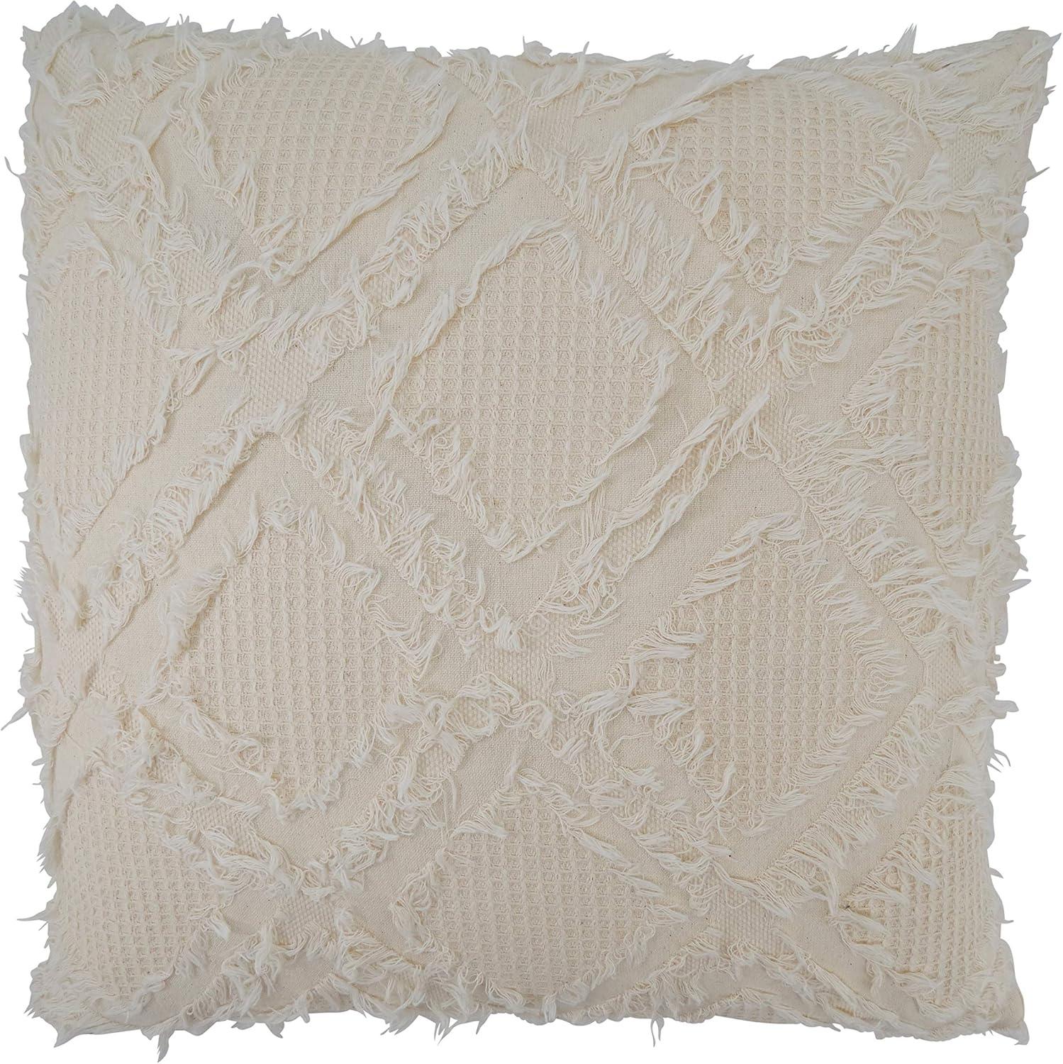 Ivory Fringe Waffle Weave 19.5'' Cotton Euro Pillow Cover