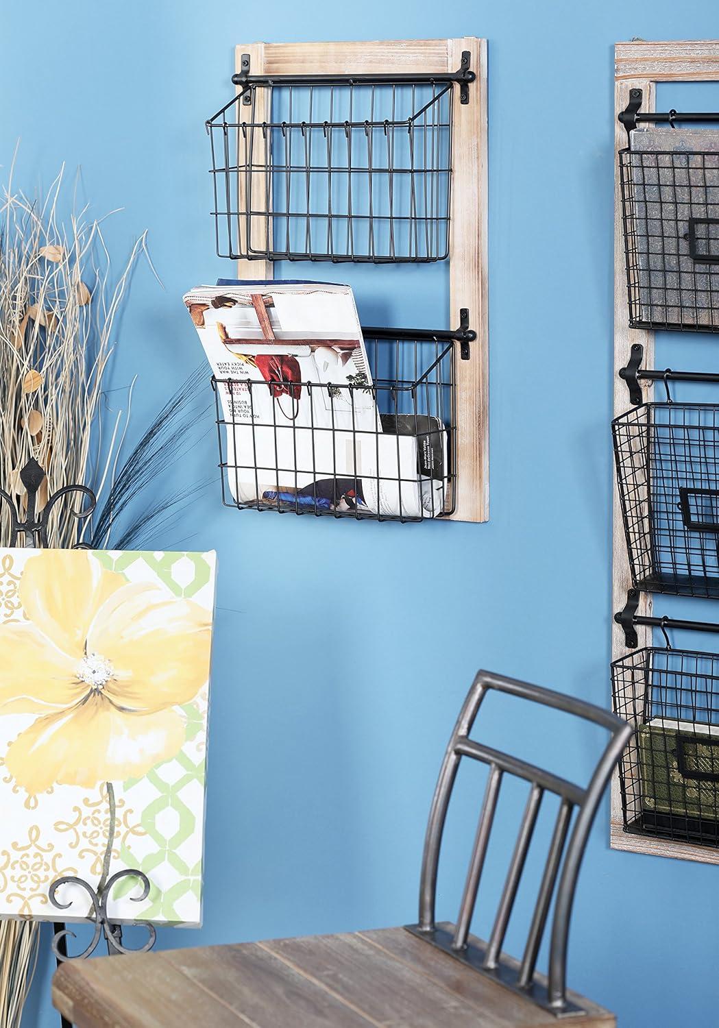 DecMode 25" Black Metal 2 Slot Suspended Wire Basket Magazine Rack Holder with Suspended Baskets and Label Slot