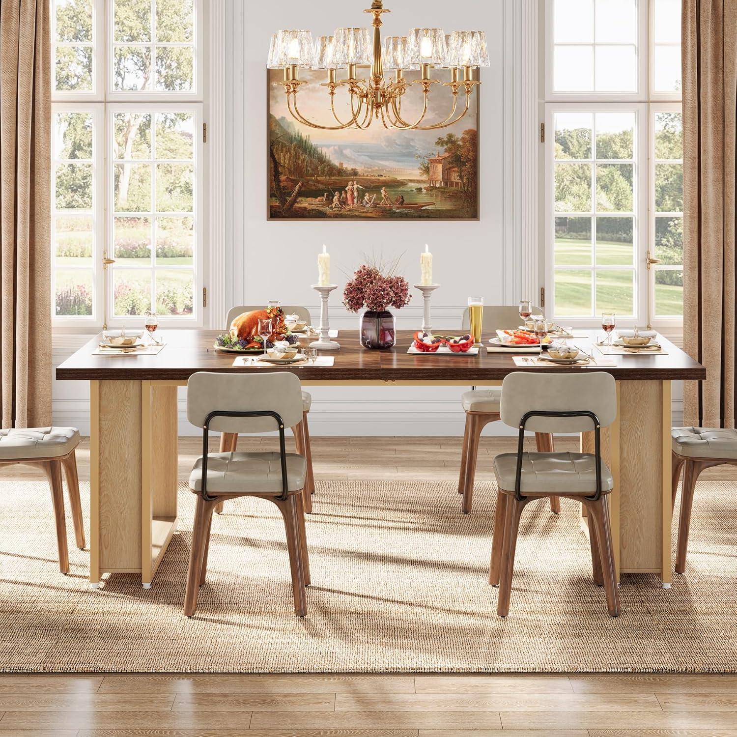 Tribesigns 63" Rustic Brown Wood Dining Table with Metal Sled Base